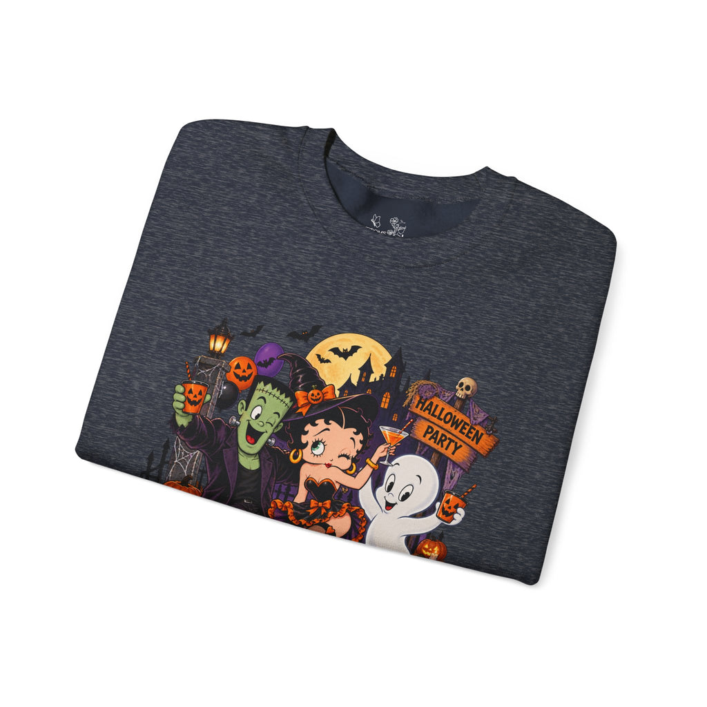 Halloween Betty Boop Crewneck Sweatshirt — Retro Spooky Cartoon Graphic