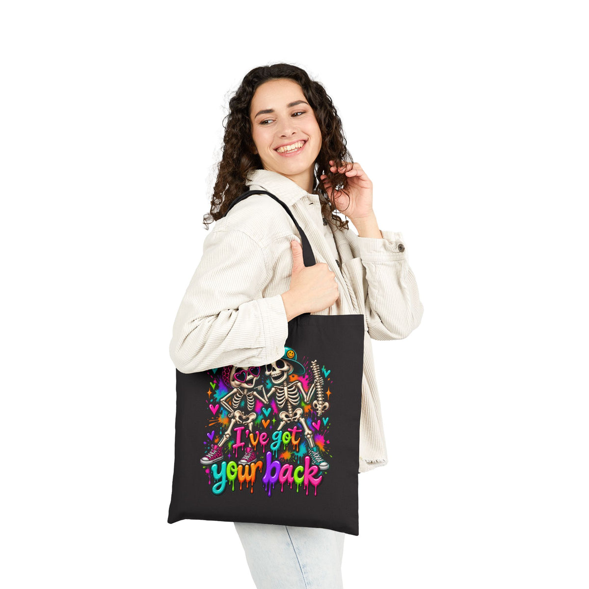 Tote Bag - 'I've Got Your Back' Colorful Skeleton Couple Canvas Tote (Day of the Dead/Gothic Halloween Gift)