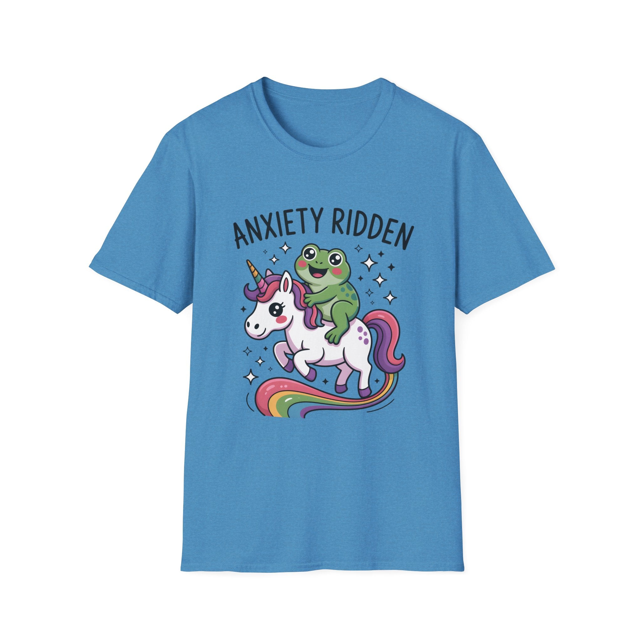 Anxiety Ridden Frog on Unicorn T-Shirt — Cute Mental Health Awareness Graphic Tee