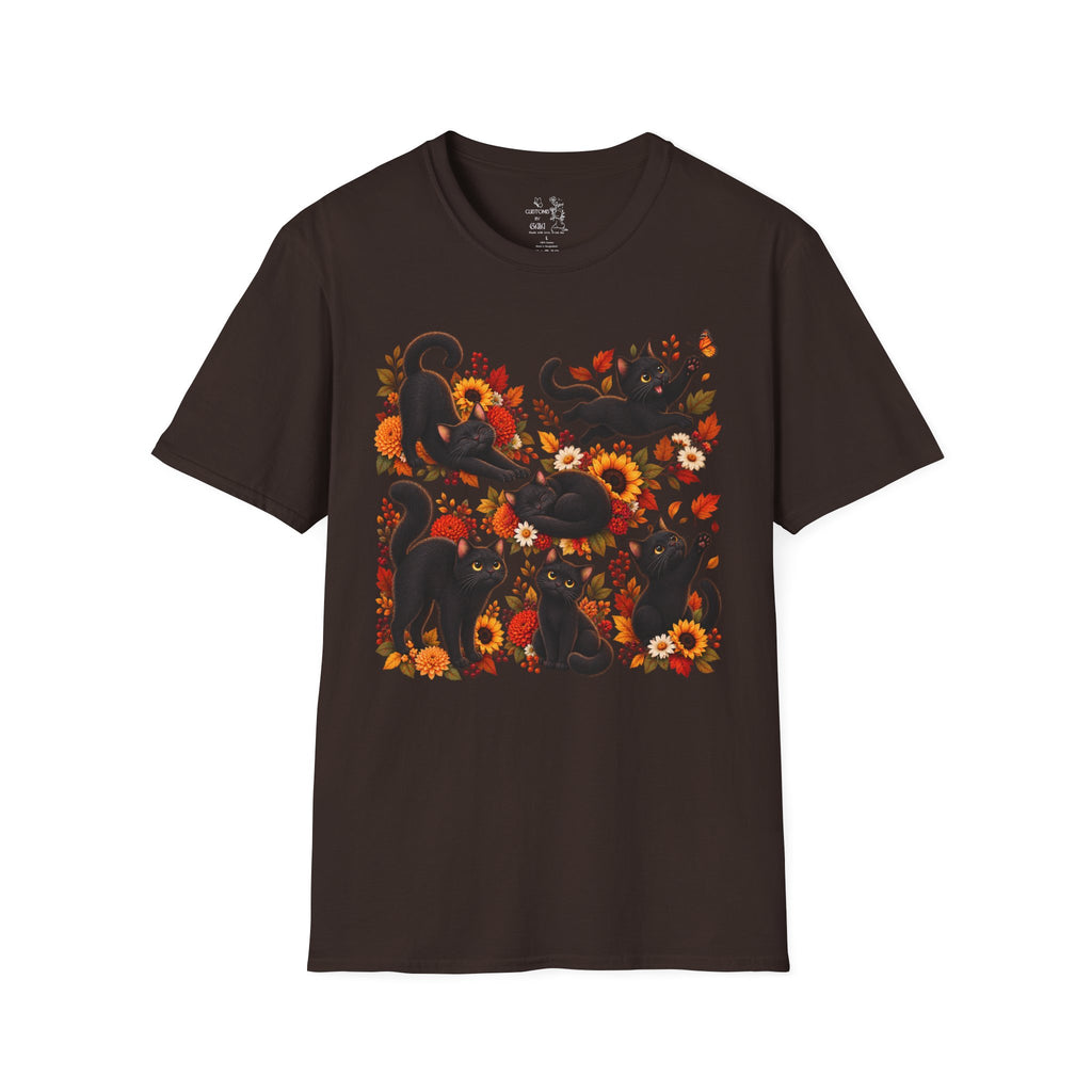 Black Cats & Sunflowers T-Shirt — Autumn Floral Cat Tee