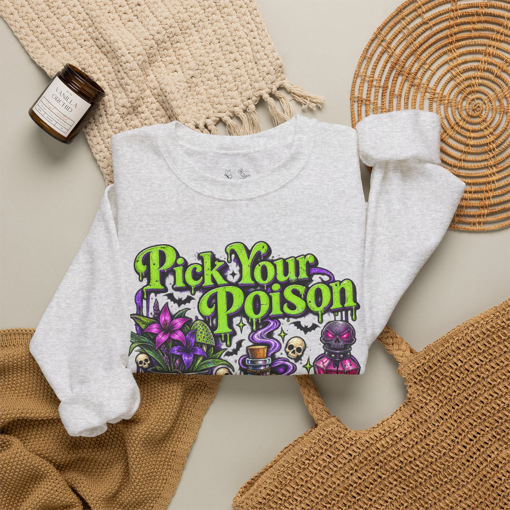 Sweatshirt — "Pick Your Poison" Halloween Potion Graphic Crewneck