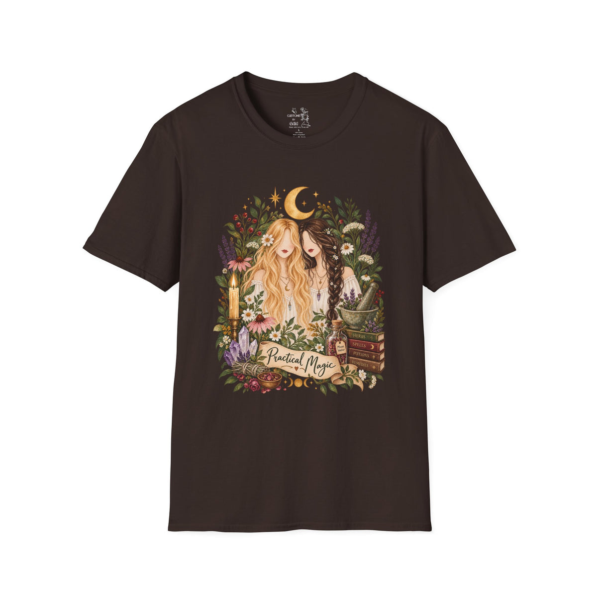 Witchy Sisters T-Shirt – 'Practical Magic' Boho Moon Witch Illustration
