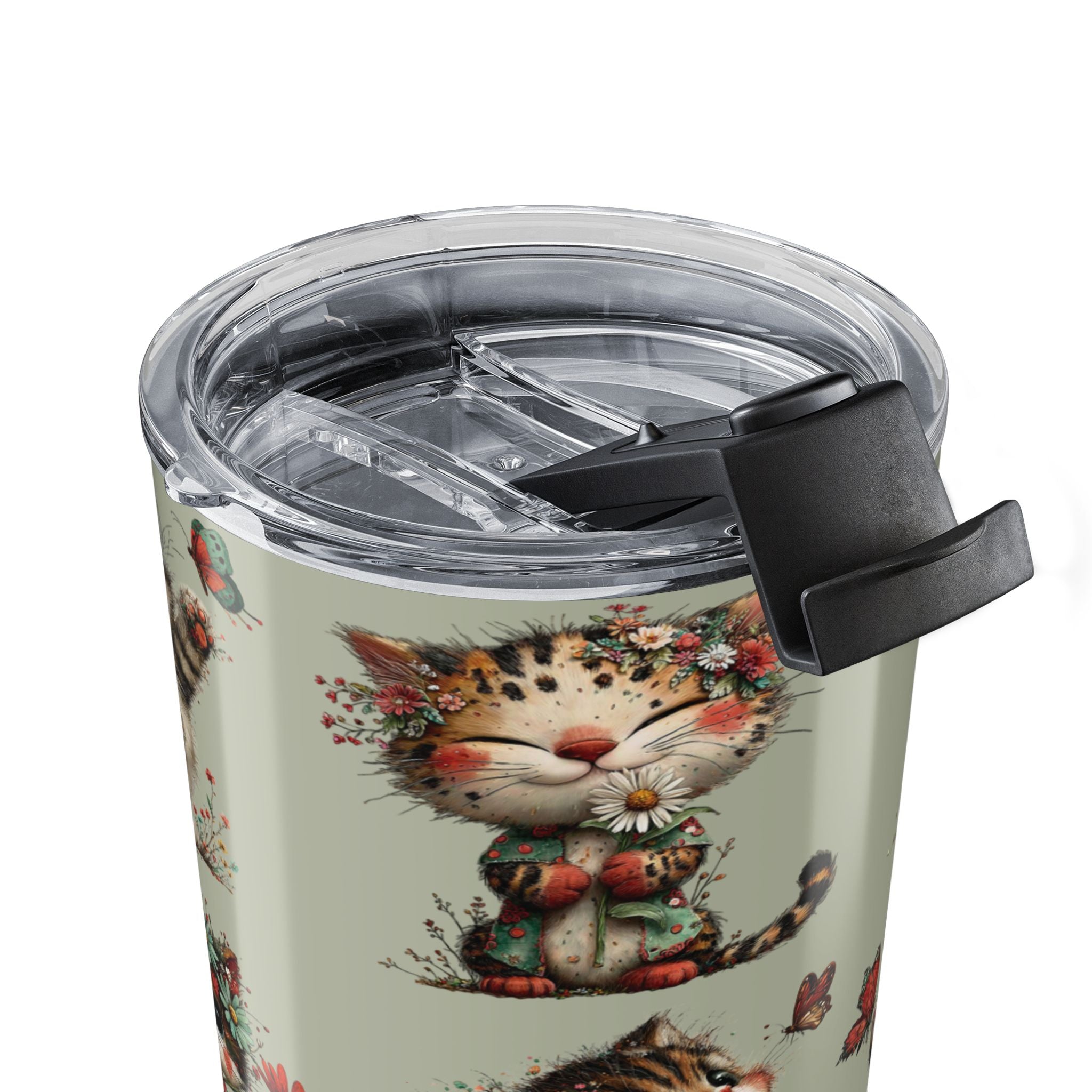 20oz Whimsical Cat Floral Tumbler — Cute Vintage Kittens Travel Cup