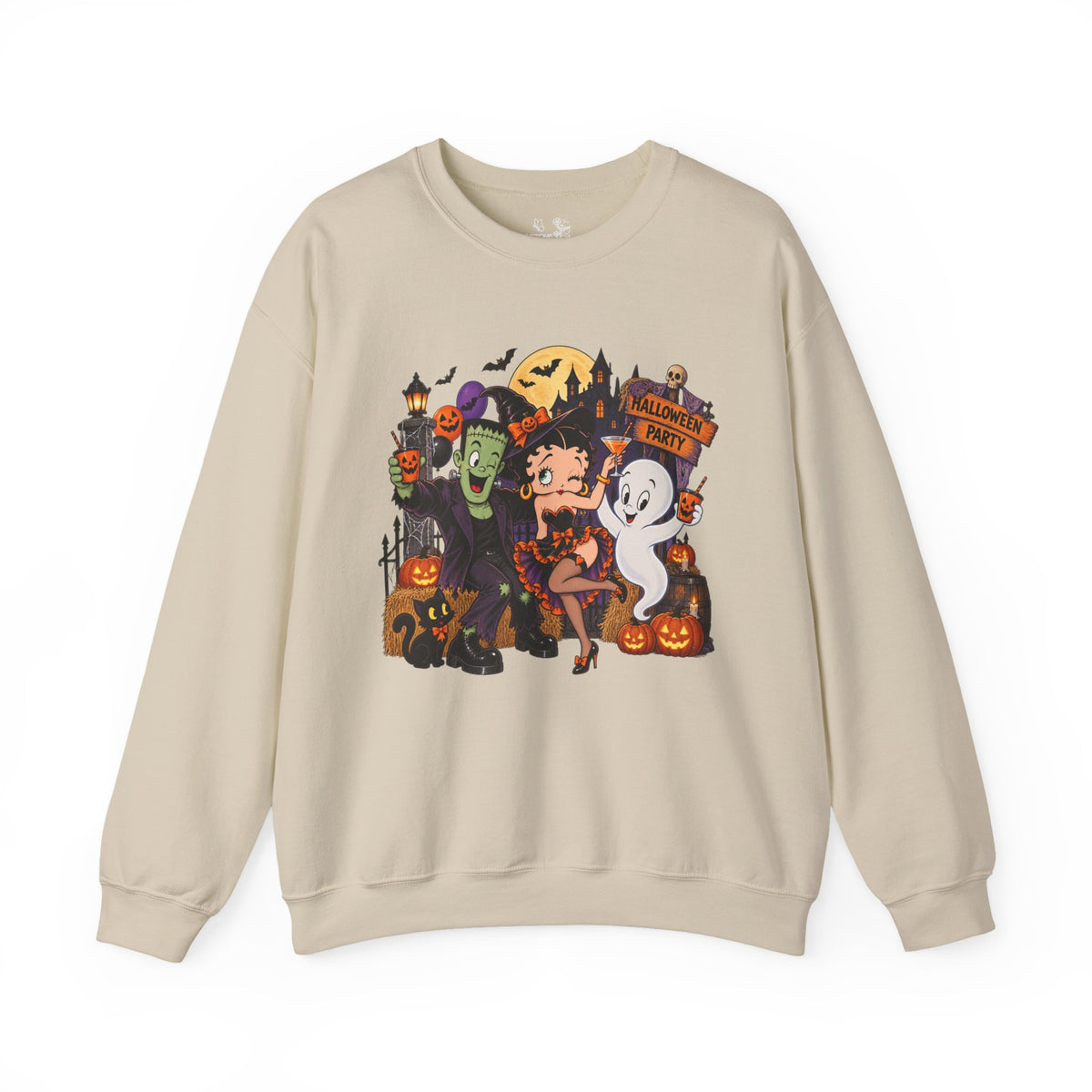 Halloween Betty Boop Crewneck Sweatshirt — Retro Spooky Cartoon Graphic