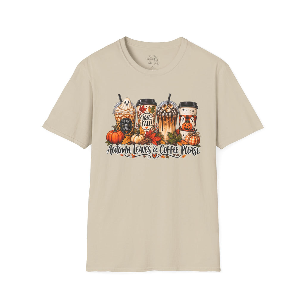 Fall Coffee T-Shirt — "Autumn Leaves & Coffee Please" Pumpkin Latte Tee