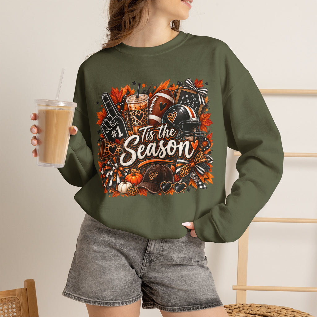 Tis the Season Fall Sweatshirt - Cozy Autumn Leaves & Football Crewneck