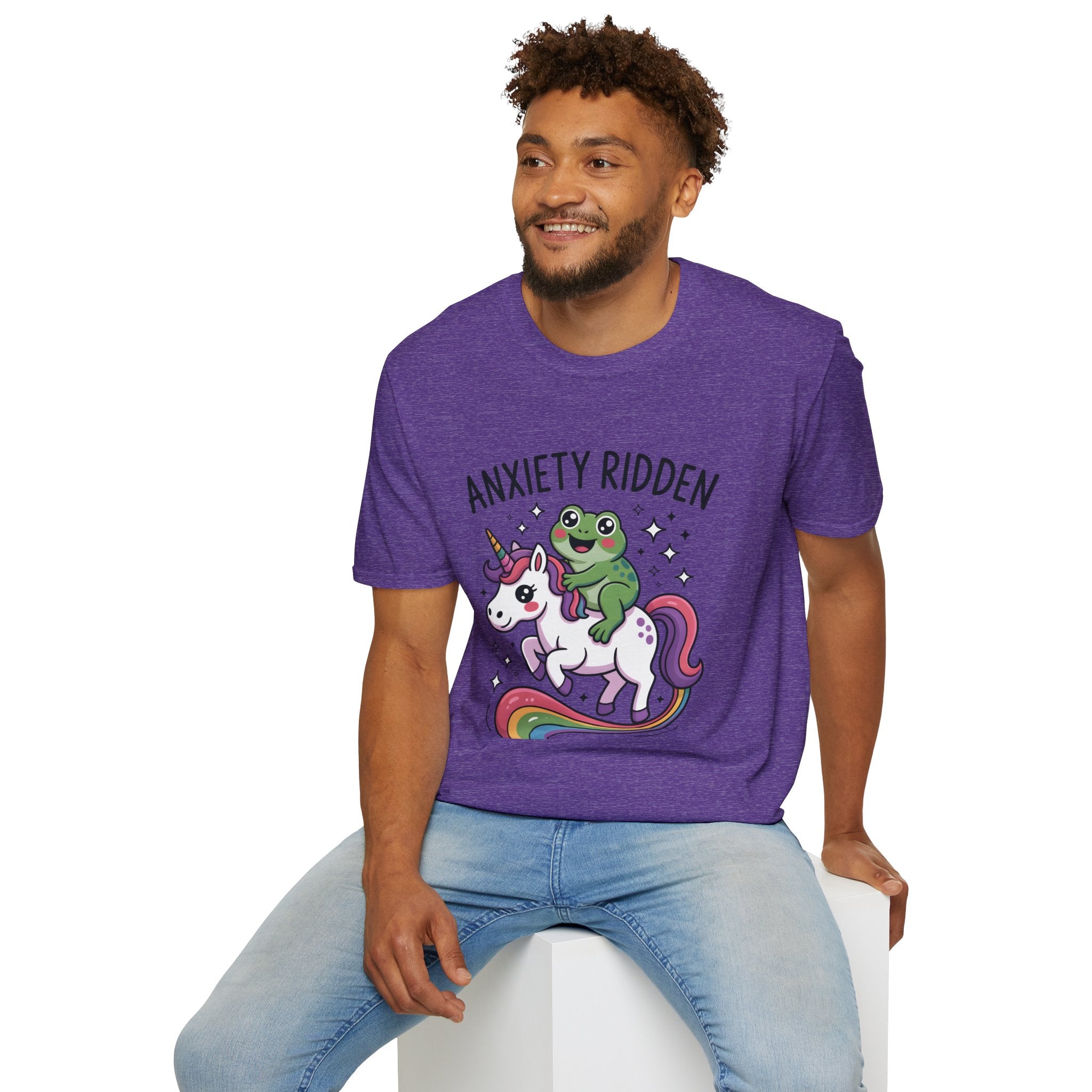 Anxiety Ridden Frog on Unicorn T-Shirt — Cute Mental Health Awareness Graphic Tee