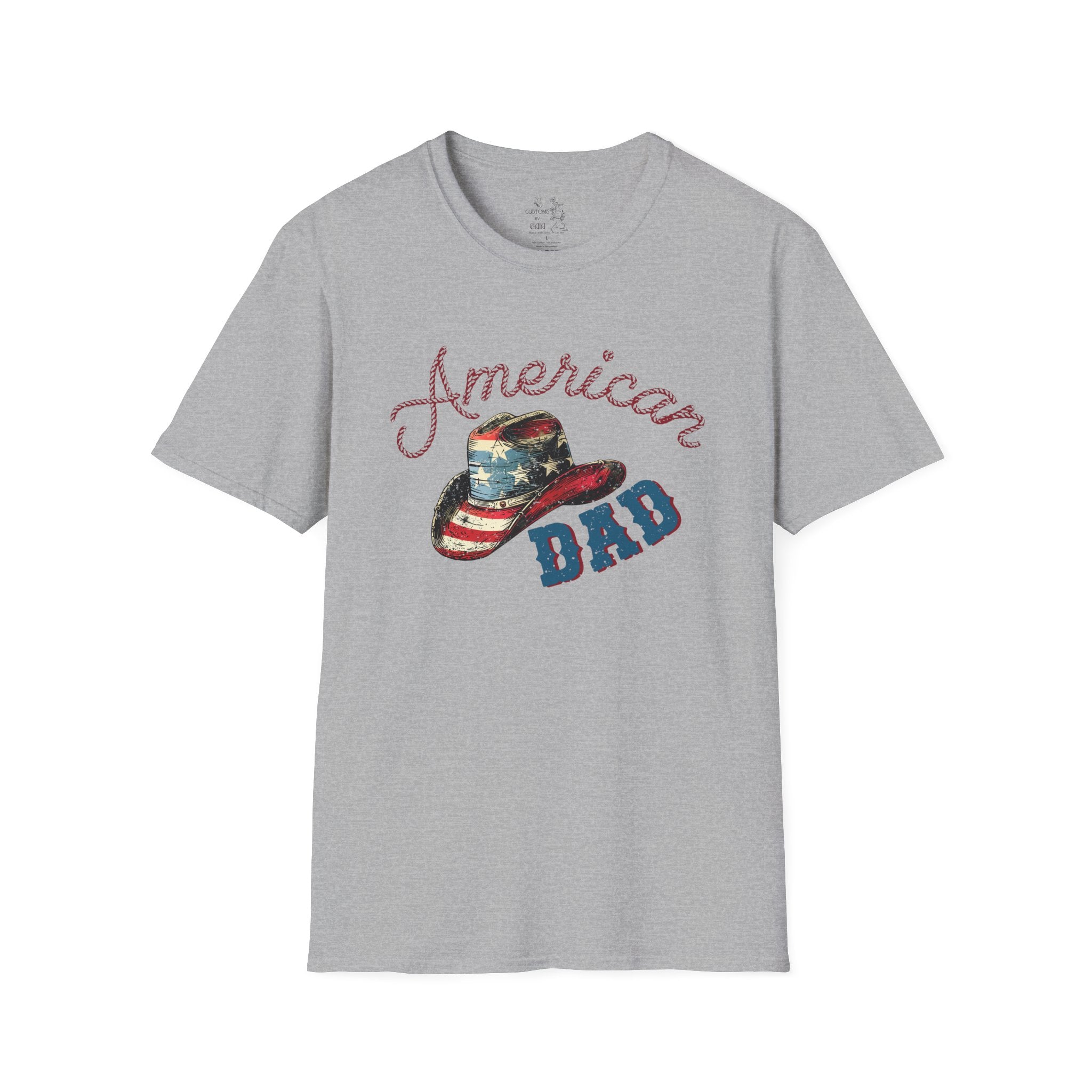 Patriotic “American Dad” Tee — Vintage Flag Cowboy Hat Dad T-Shirt