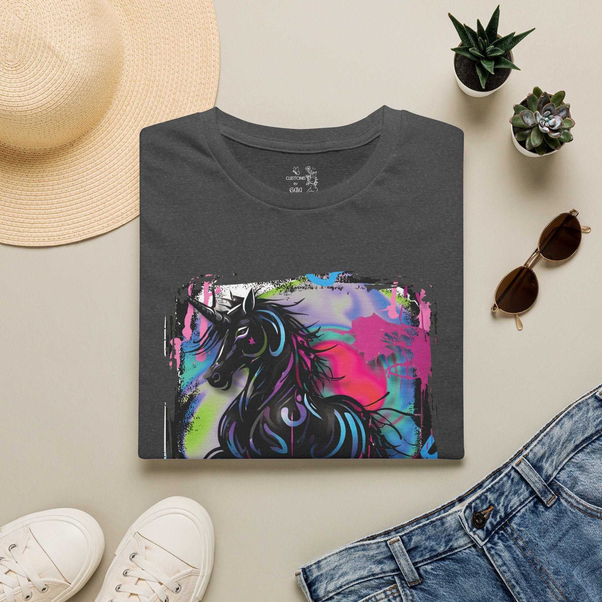 Colorful Neon Unicorn T-Shirt | Rainbow Graffiti Horse Art