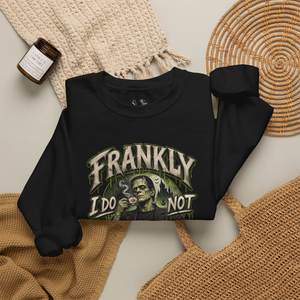 Sweatshirt — "Frankly I Do Not Care" Retro Gothic Skeleton Graphic Crewneck
