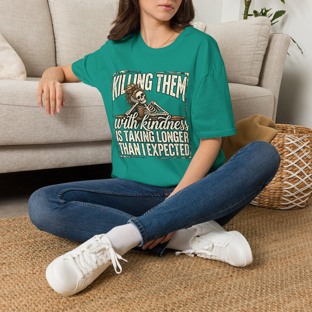 Killing Them With Kindness Skeleton T-Shirt – Funny Dark Humor Tee