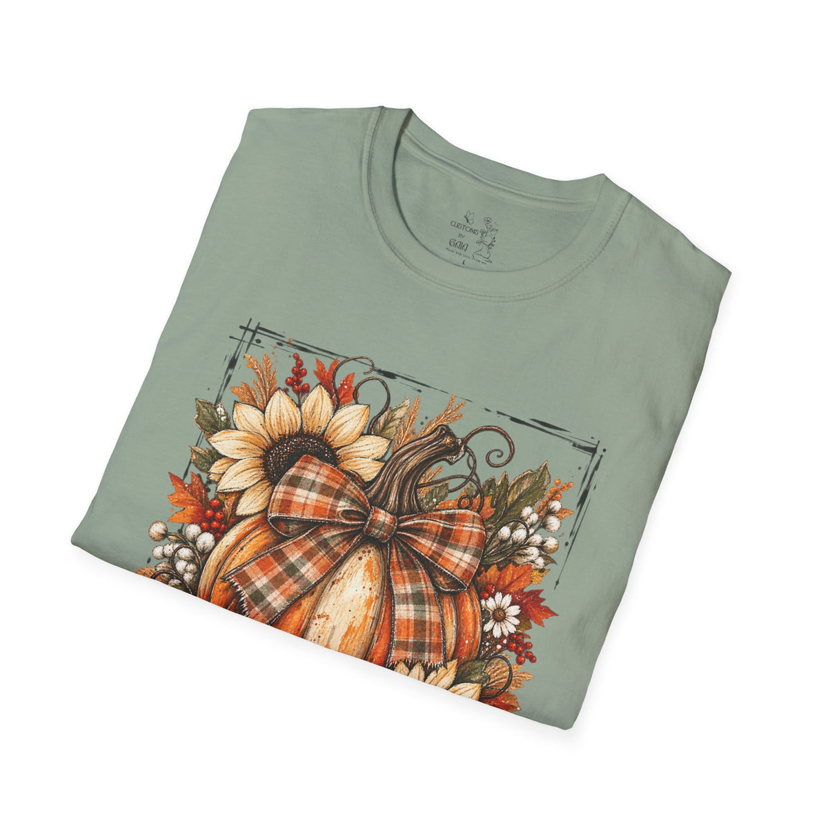Pumpkin & Sunflower Fall T-Shirt — Plaid Pumpkin Autumn Graphic Tee
