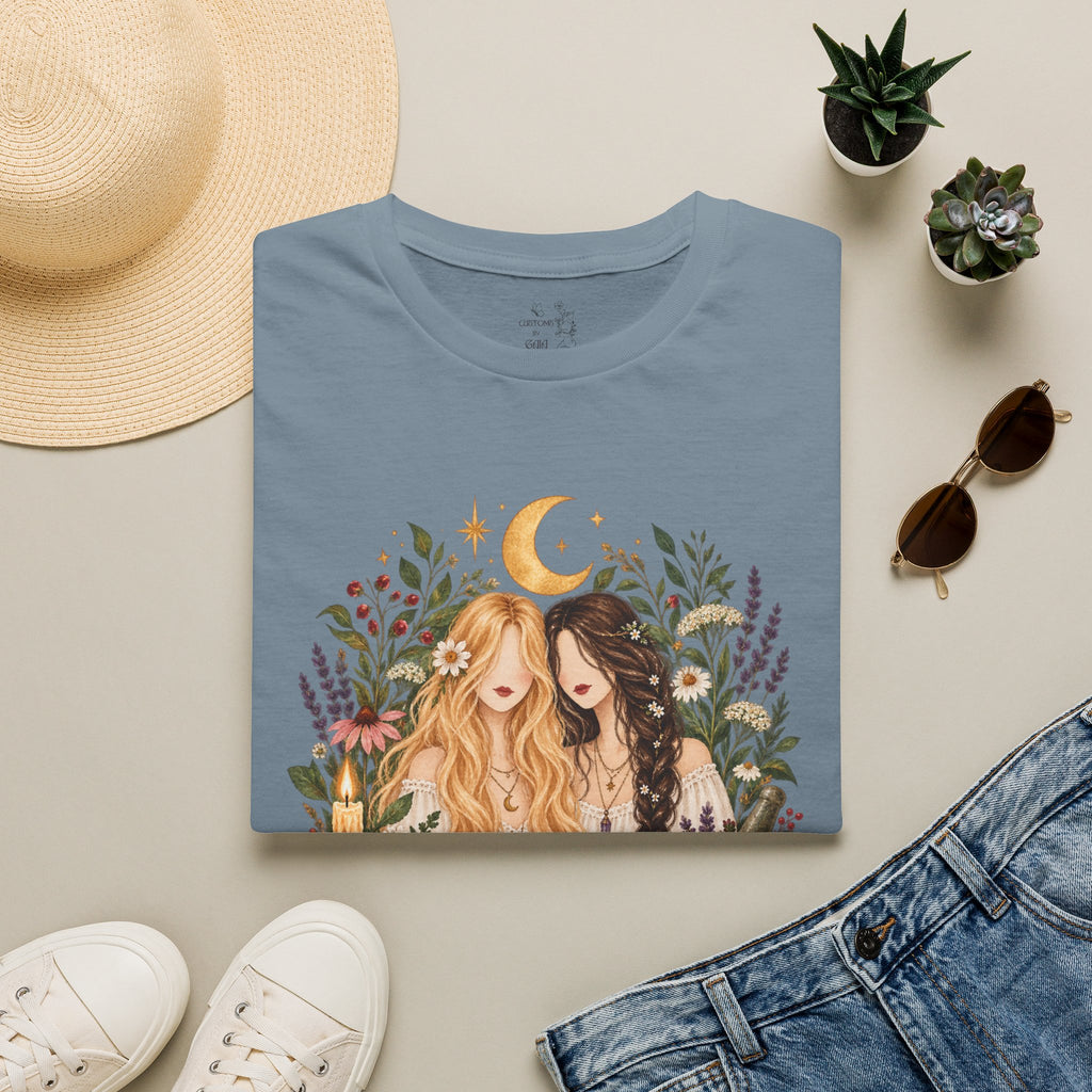 Witchy Sisters T-Shirt – 'Practical Magic' Boho Moon Witch Illustration