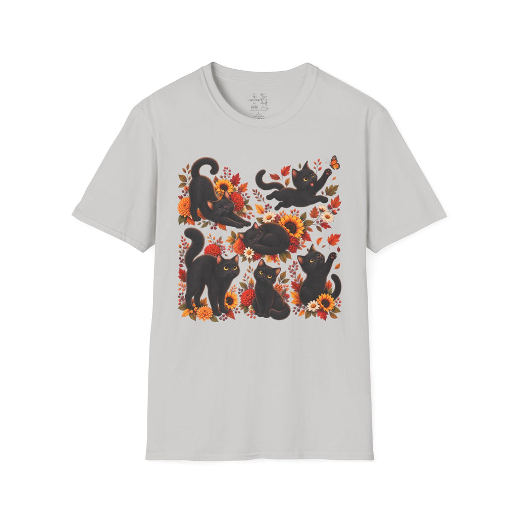 Black Cats & Sunflowers T-Shirt — Autumn Floral Cat Tee