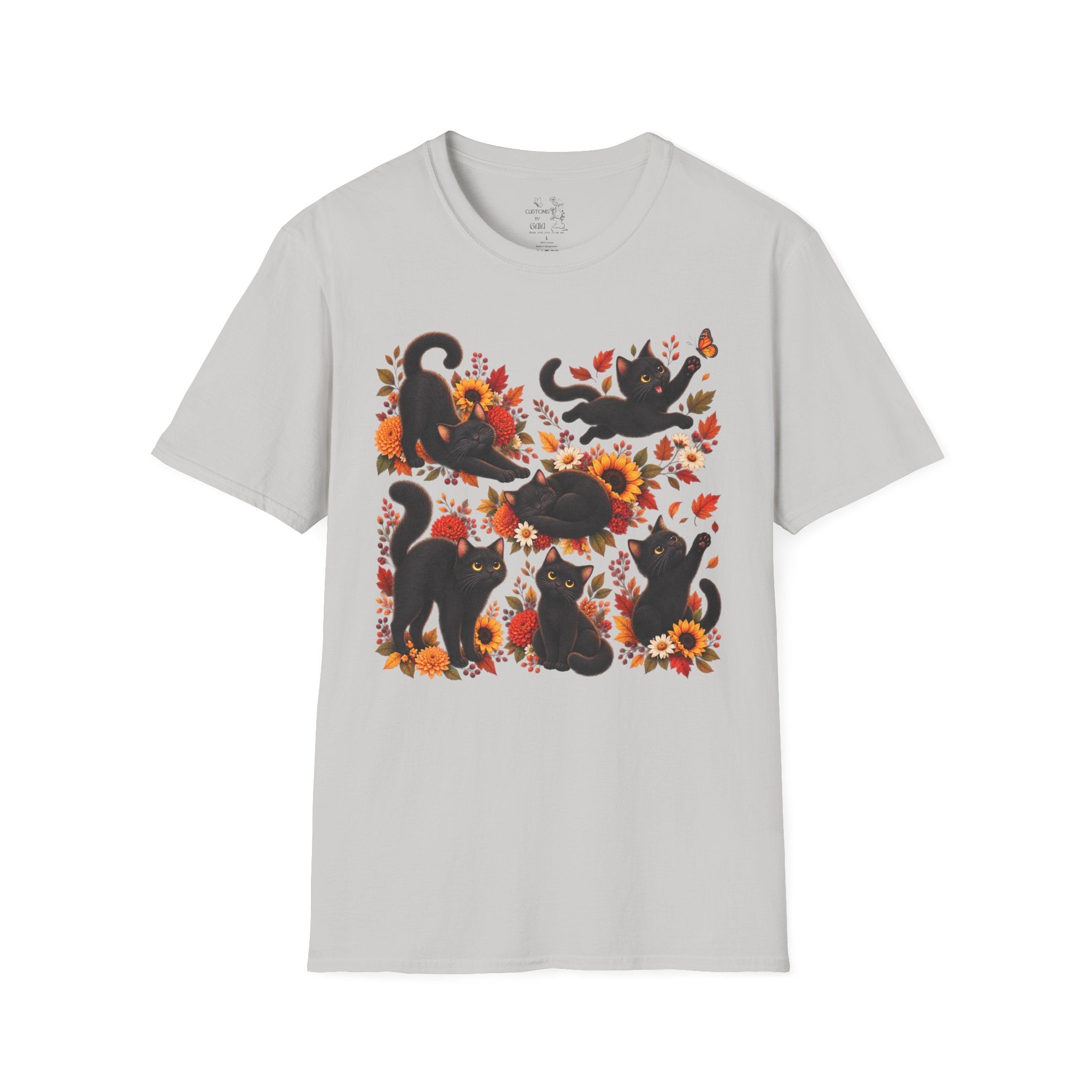 Black Cats & Sunflowers T-Shirt — Autumn Floral Cat Tee