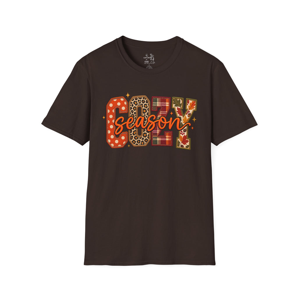 Cozy Season T-Shirt — Fall Plaid, Leopard & Pumpkin Pattern Tee