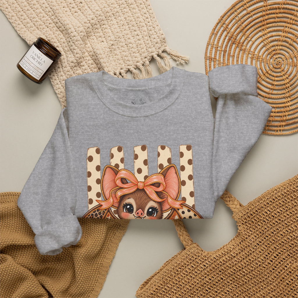 Cute Bat Crewneck Sweatshirt — Kawaii Bat with Bow Graphic