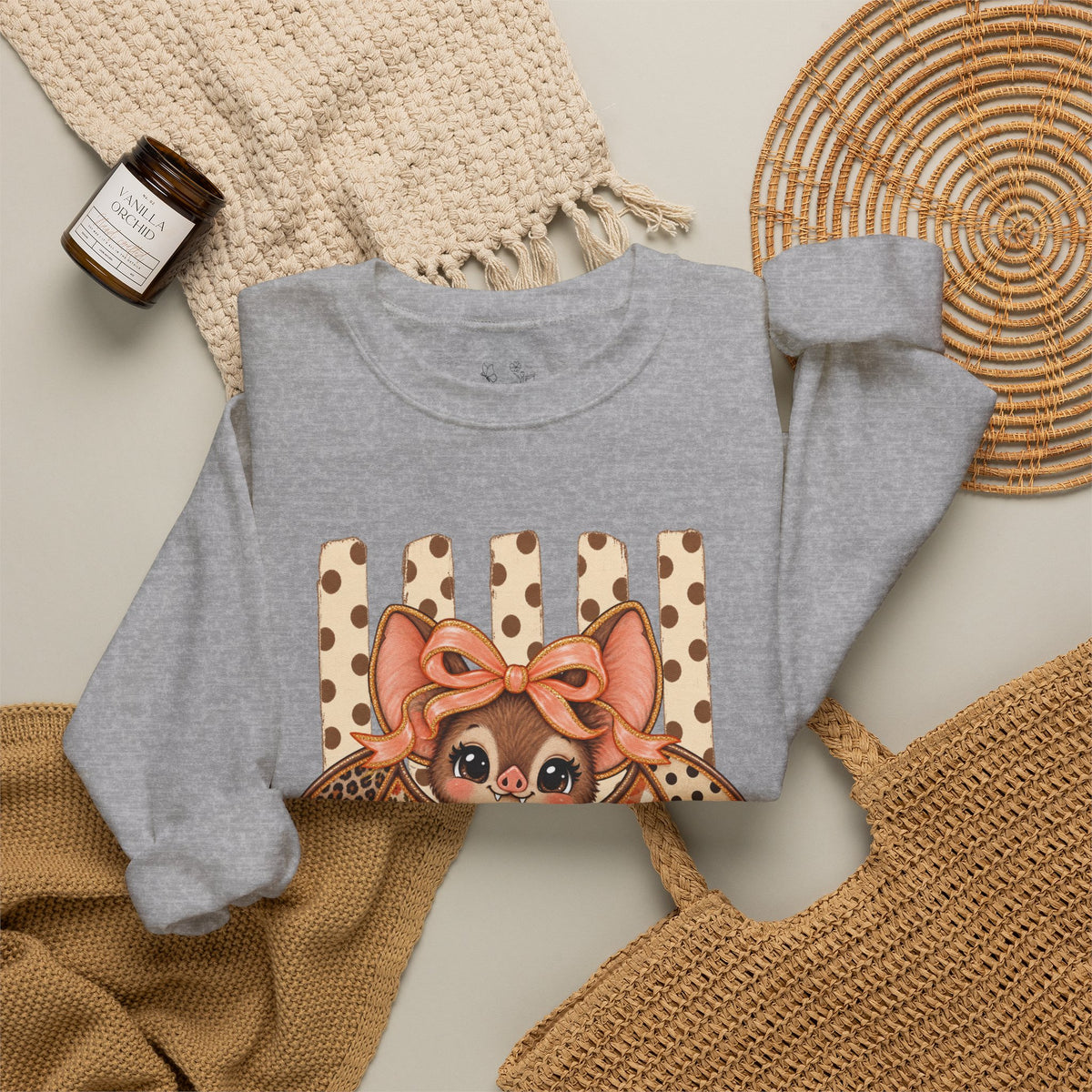 Cute Bat Crewneck Sweatshirt — Kawaii Bat with Bow Graphic