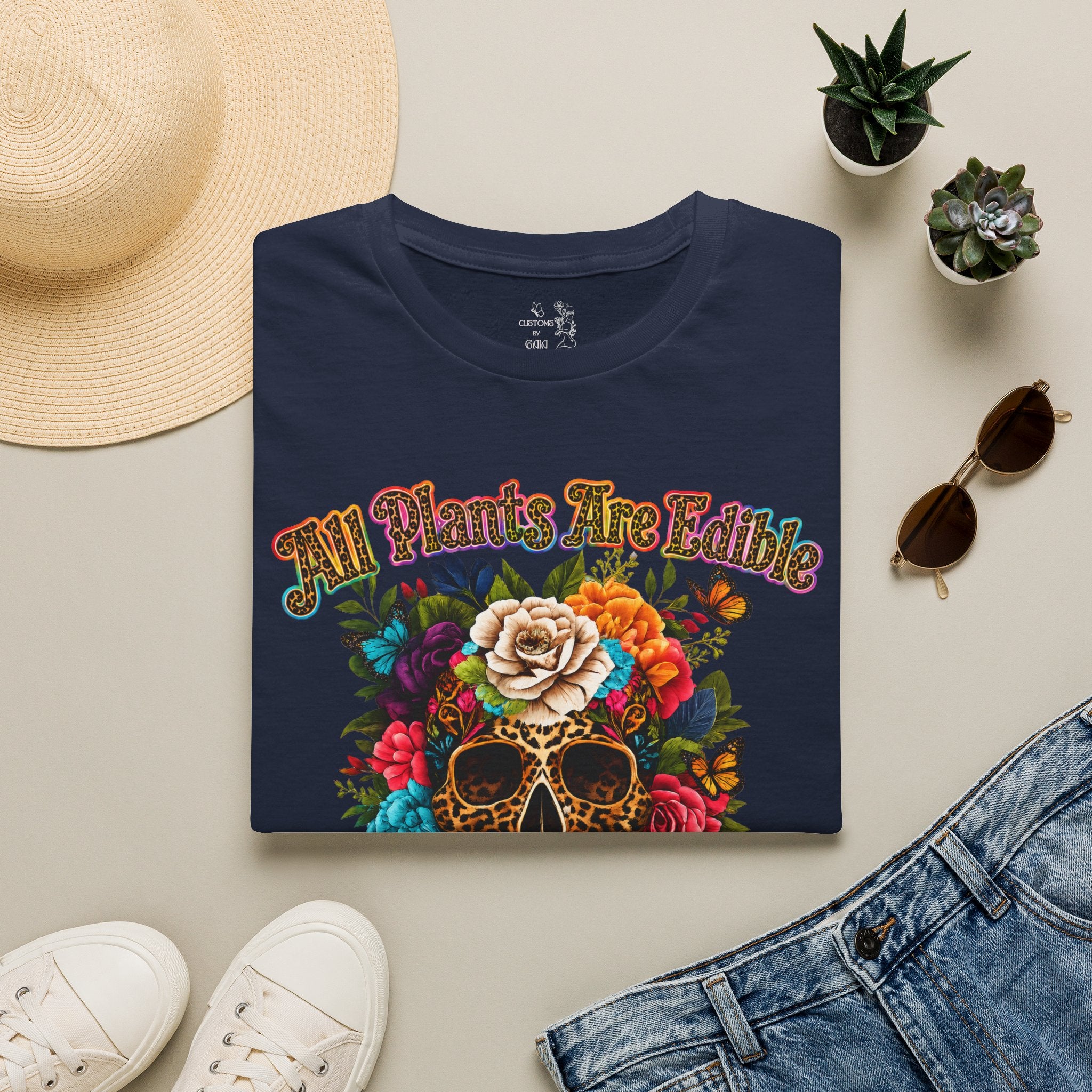 T-Shirt — "All Plants Are Edible (Some Only Once)" Floral Sugar Skull Tee