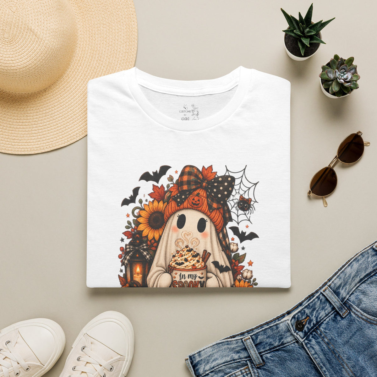 Halloween Ghost Tee – Cute Pumpkin, Sunflower & Trick-or-Treat Design