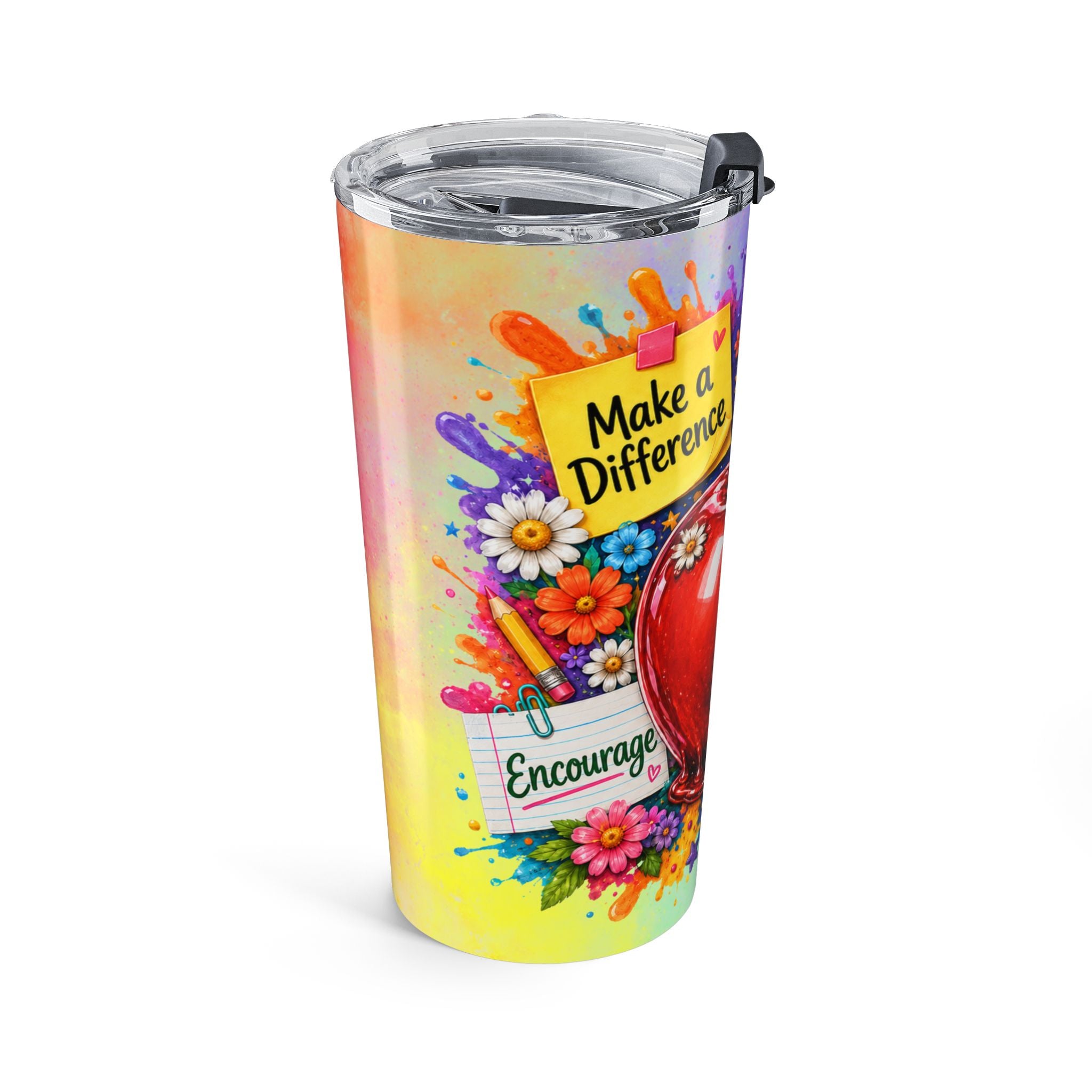 20oz Teacher Tumbler — Colorful 'Make a Difference 2026' Apple Design