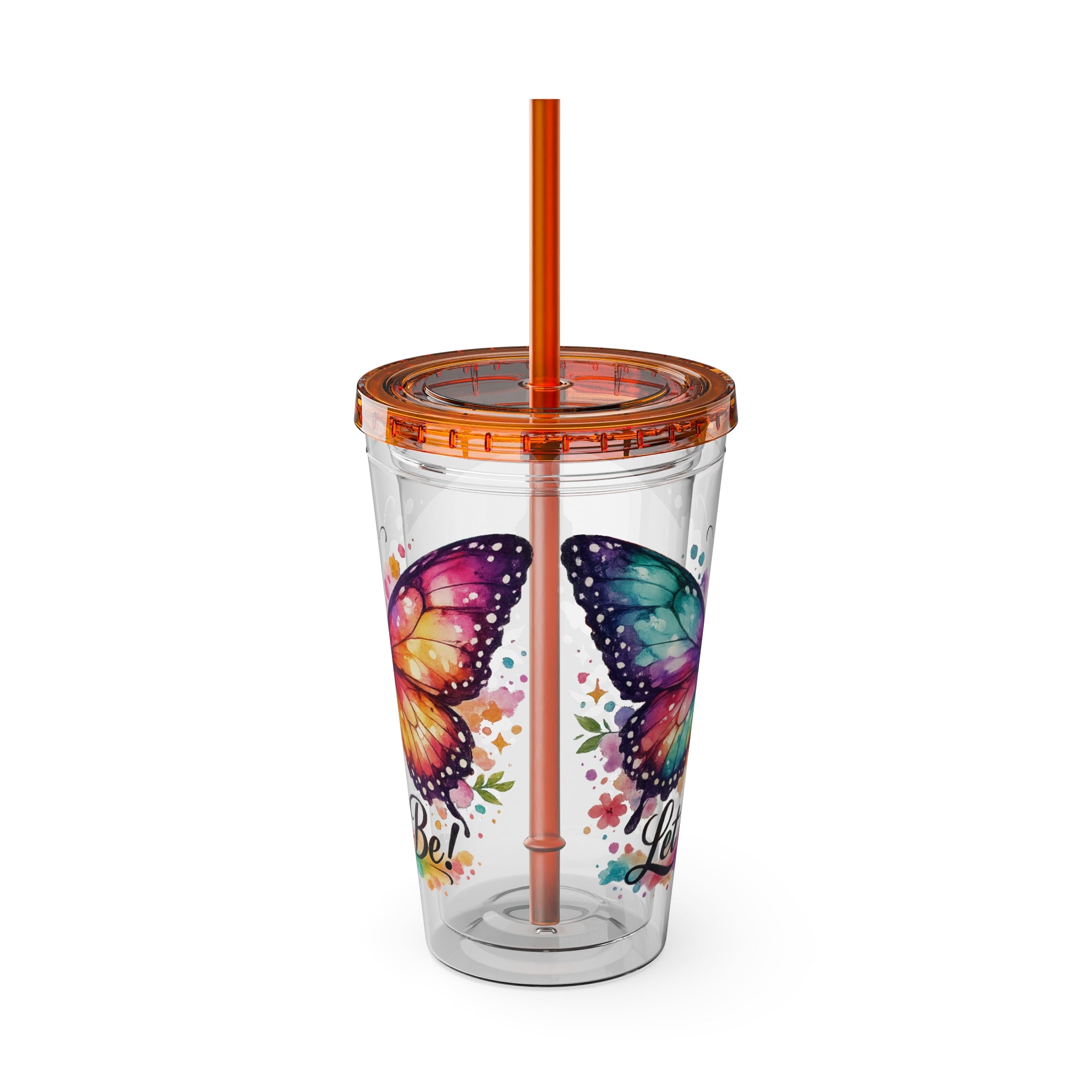 Butterfly 'Let It Be' 16oz Tumbler with Straw — Colorful Floral Summer Drink Cup