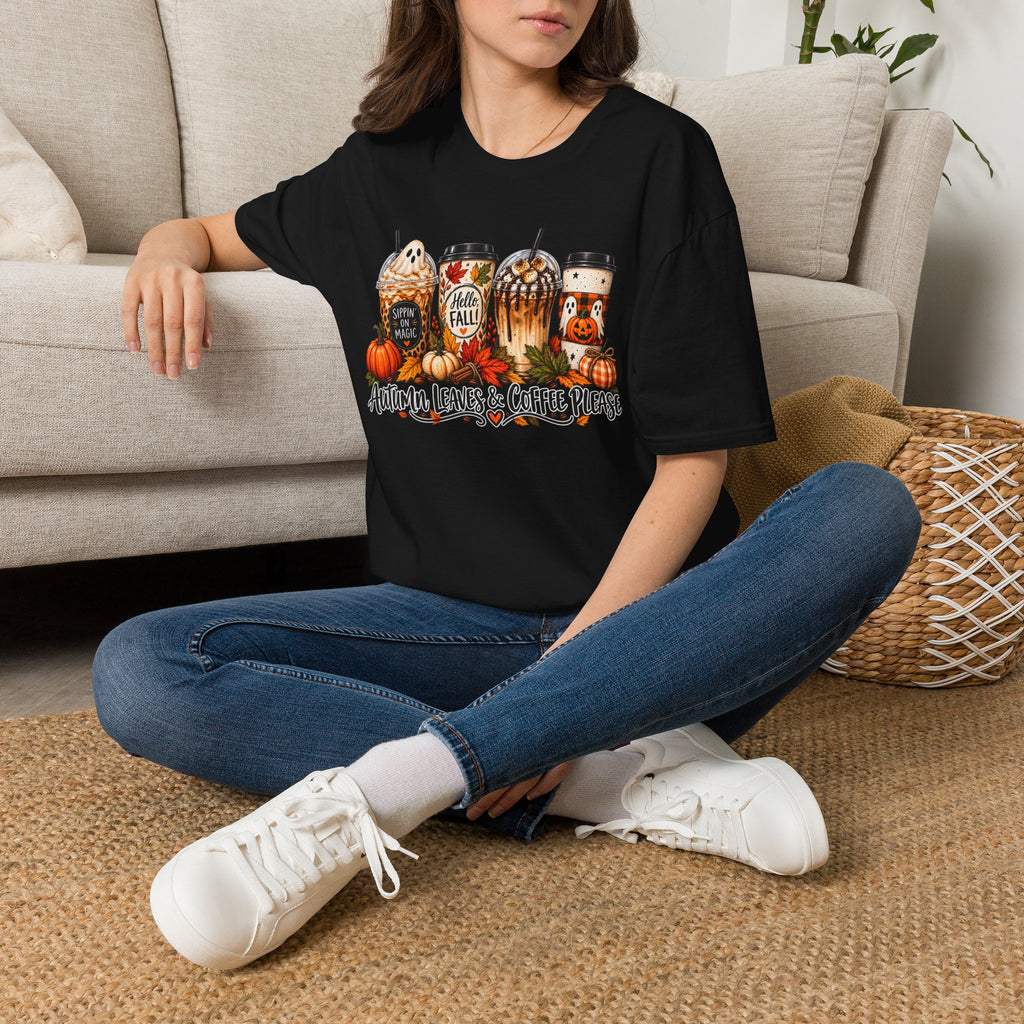 Fall Coffee T-Shirt — "Autumn Leaves & Coffee Please" Pumpkin Latte Tee