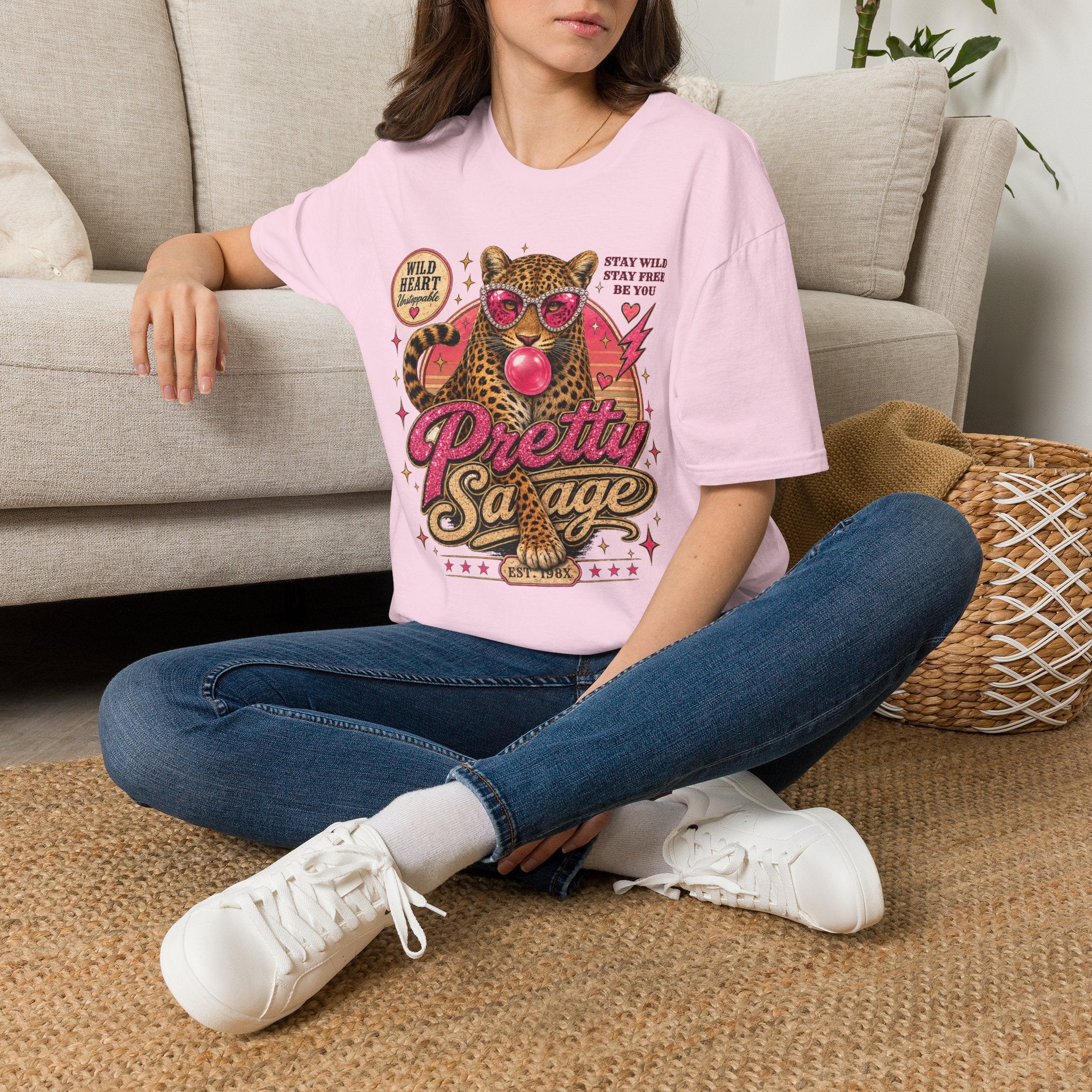Leopard 'Pretty Savage' Graphic T-Shirt — Retro Wild Heart Design