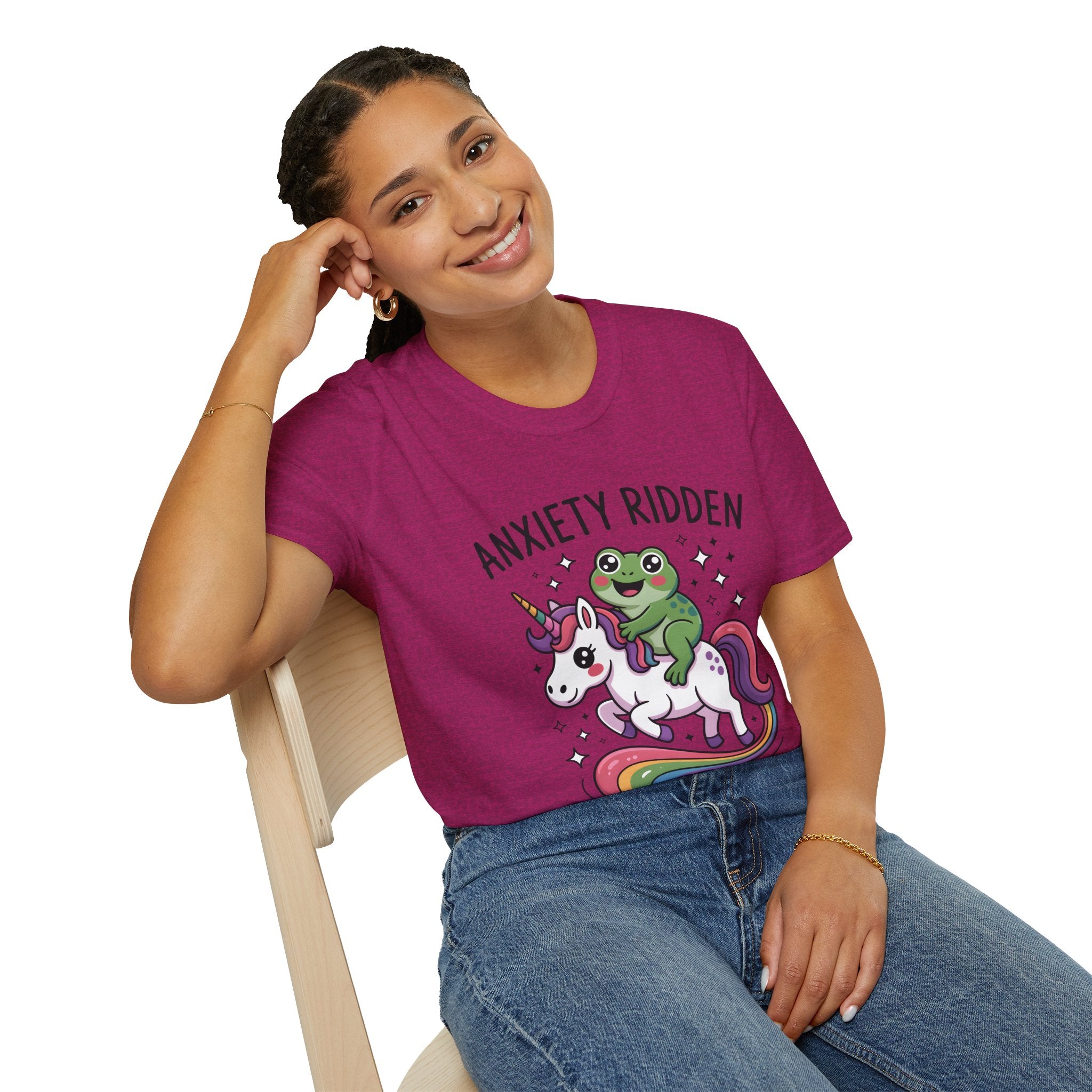 Anxiety Ridden Frog on Unicorn T-Shirt — Cute Mental Health Awareness Graphic Tee
