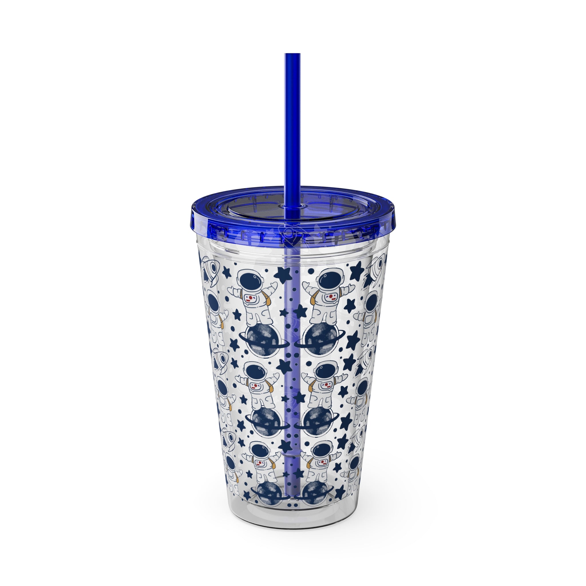 Astronaut Pattern 16oz Tumbler with Straw — Space Stars Drink Cup