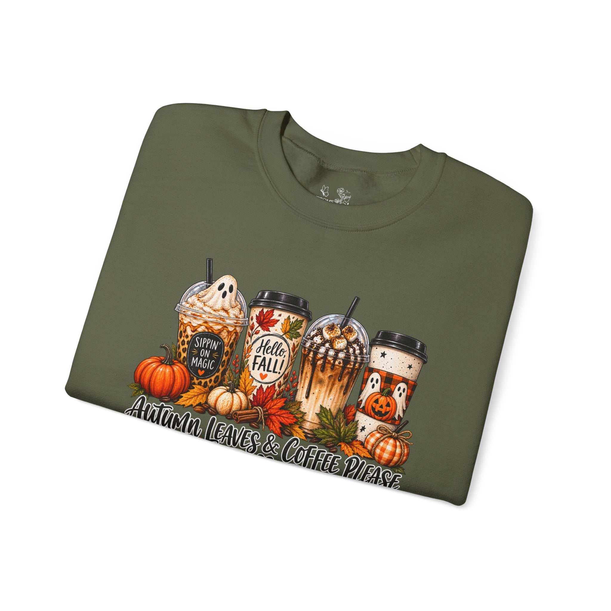 Autumn Leaves & Coffee Please Sweatshirt — Cozy Fall Coffee Crewneck