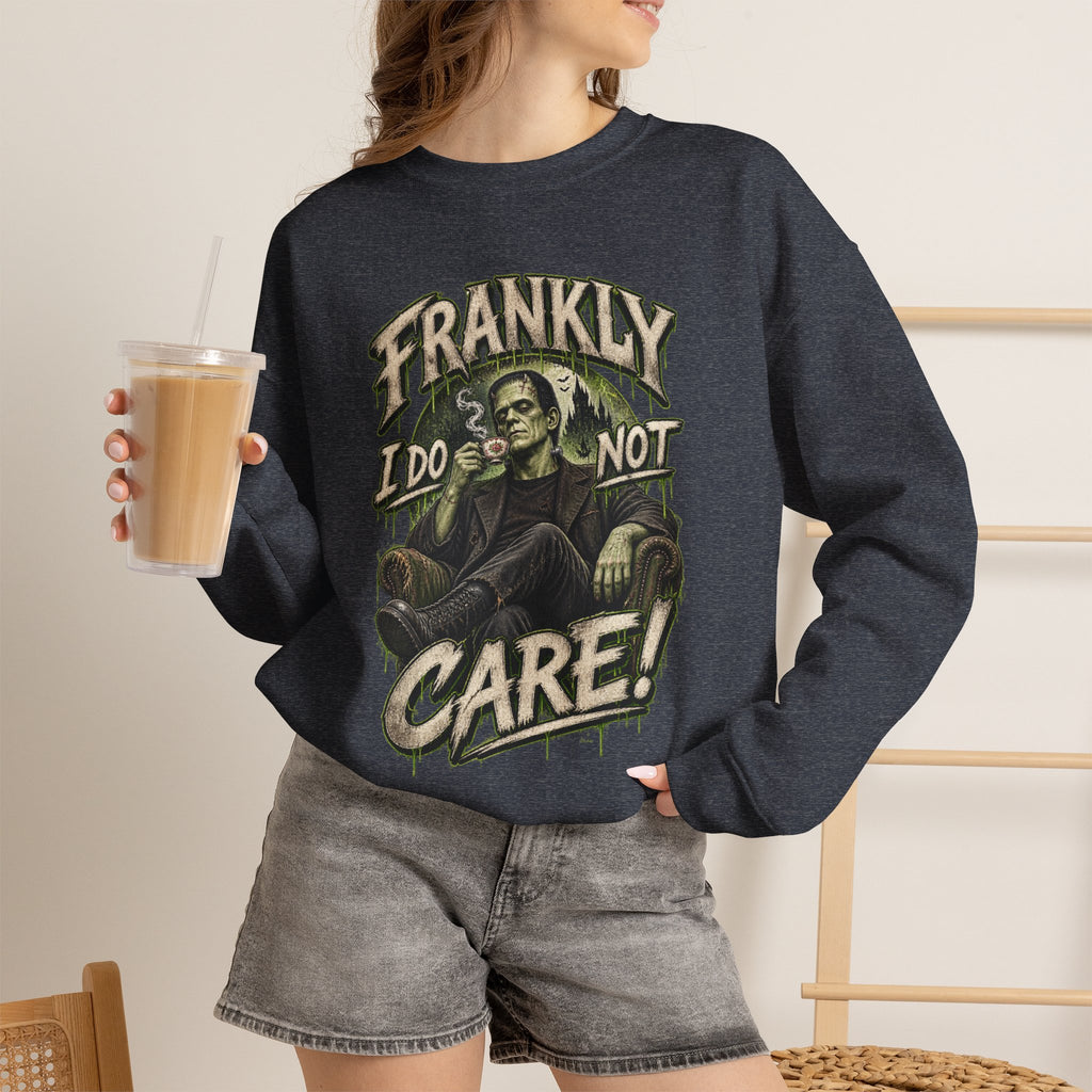 Sweatshirt — "Frankly I Do Not Care" Retro Gothic Skeleton Graphic Crewneck