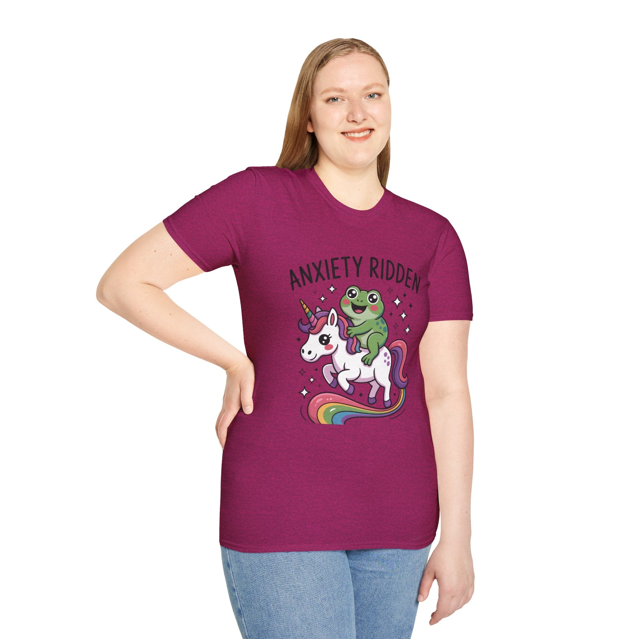 Anxiety Ridden Frog on Unicorn T-Shirt — Cute Mental Health Awareness Graphic Tee