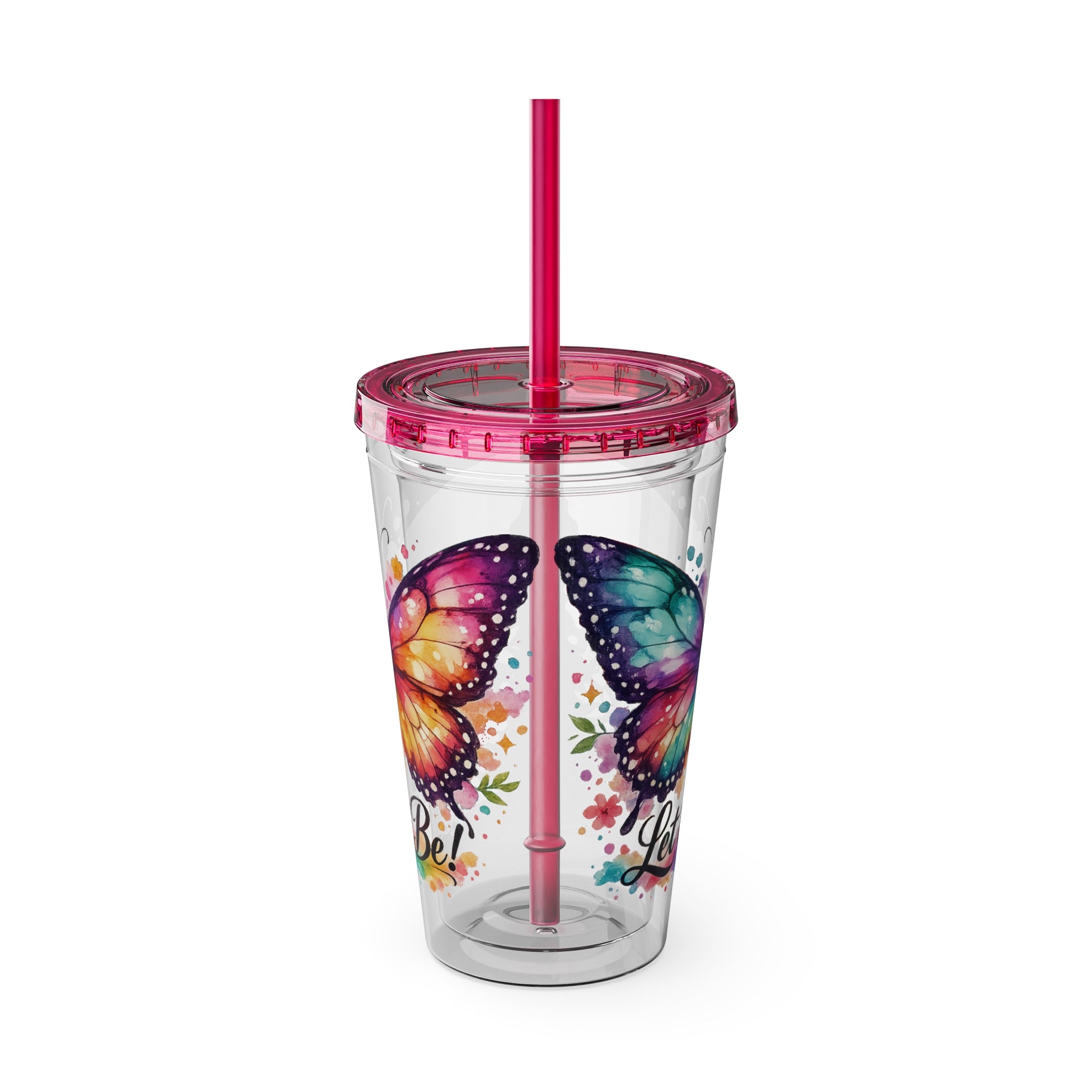 Butterfly 'Let It Be' 16oz Tumbler with Straw — Colorful Floral Summer Drink Cup