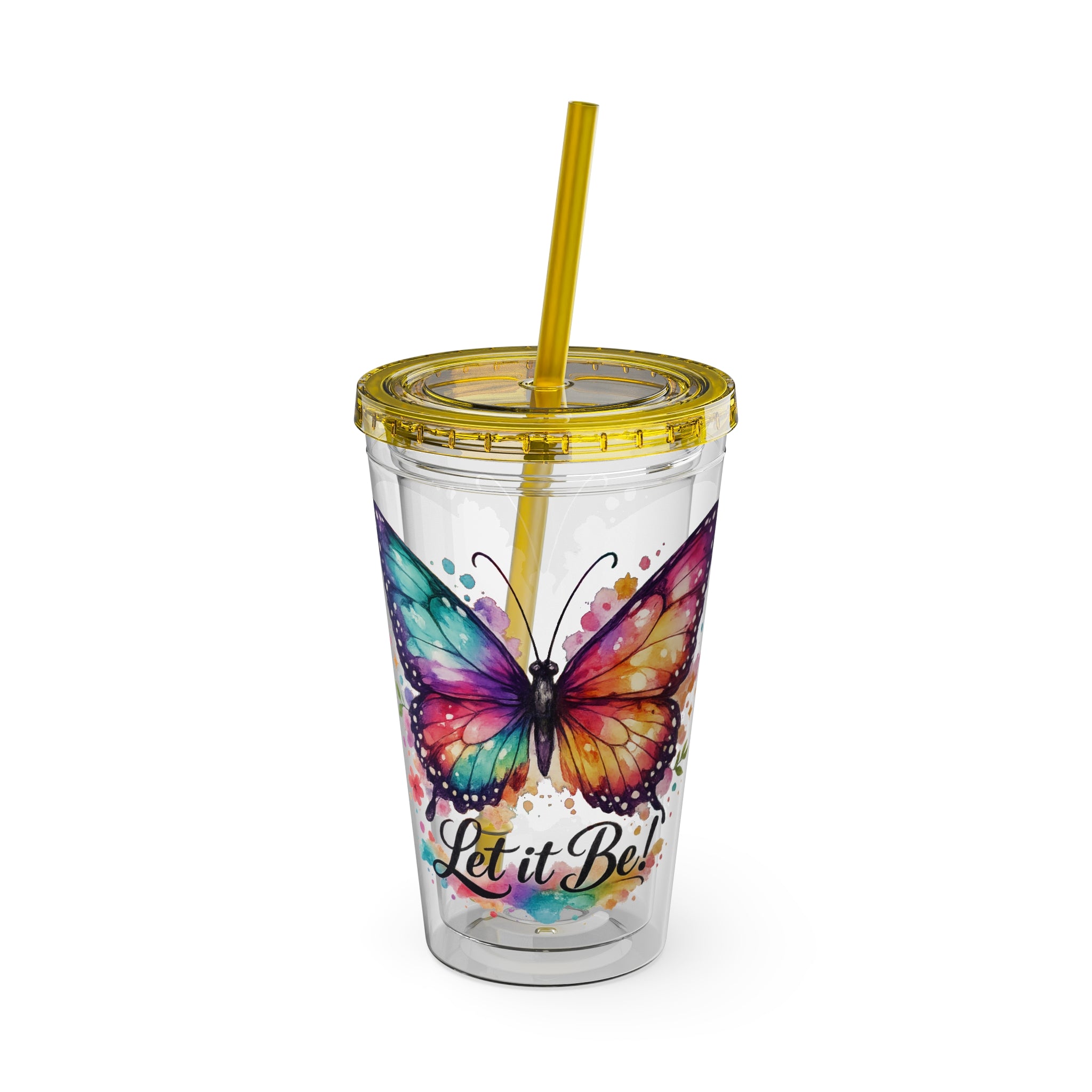 Butterfly 'Let It Be' 16oz Tumbler with Straw — Colorful Floral Summer Drink Cup