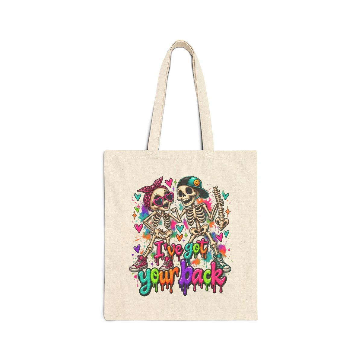 Tote Bag - 'I've Got Your Back' Colorful Skeleton Couple Canvas Tote (Day of the Dead/Gothic Halloween Gift)