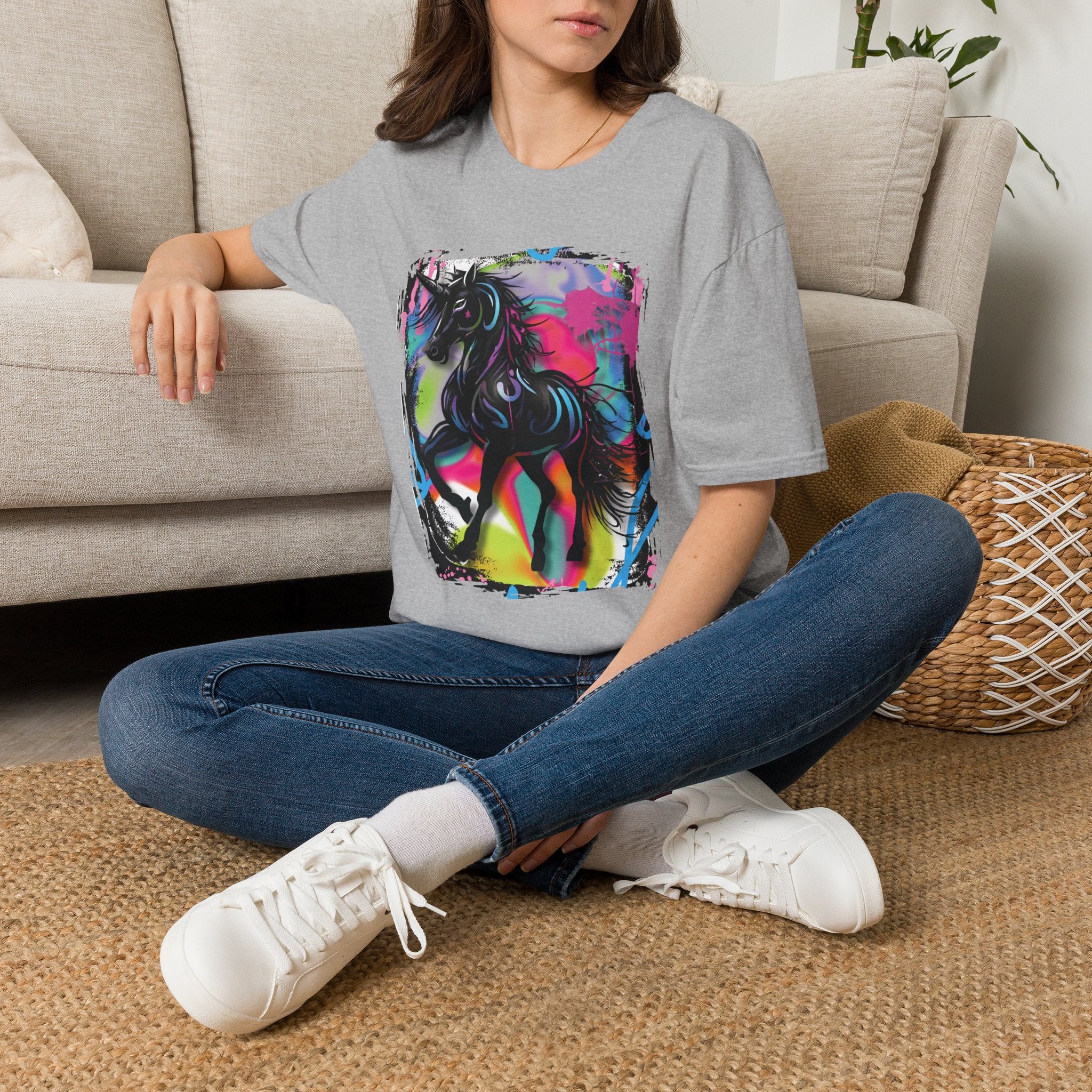 Colorful Neon Unicorn T-Shirt | Rainbow Graffiti Horse Art