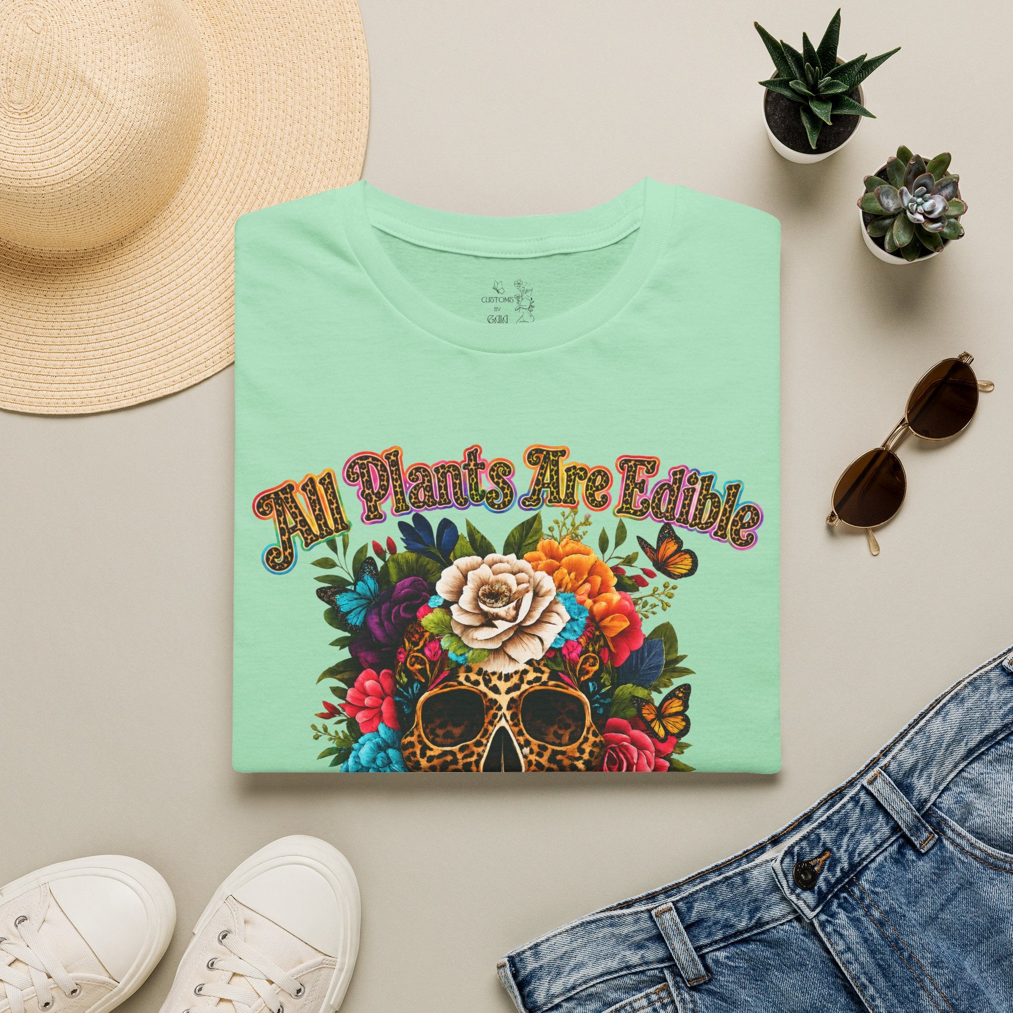 T-Shirt — "All Plants Are Edible (Some Only Once)" Floral Sugar Skull Tee
