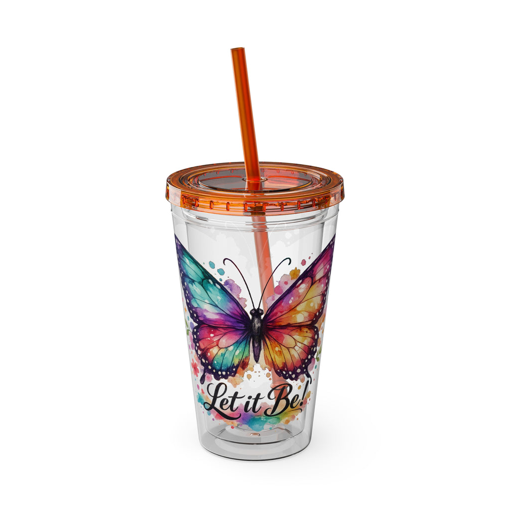 Butterfly 'Let It Be' 16oz Tumbler with Straw — Colorful Floral Summer Drink Cup