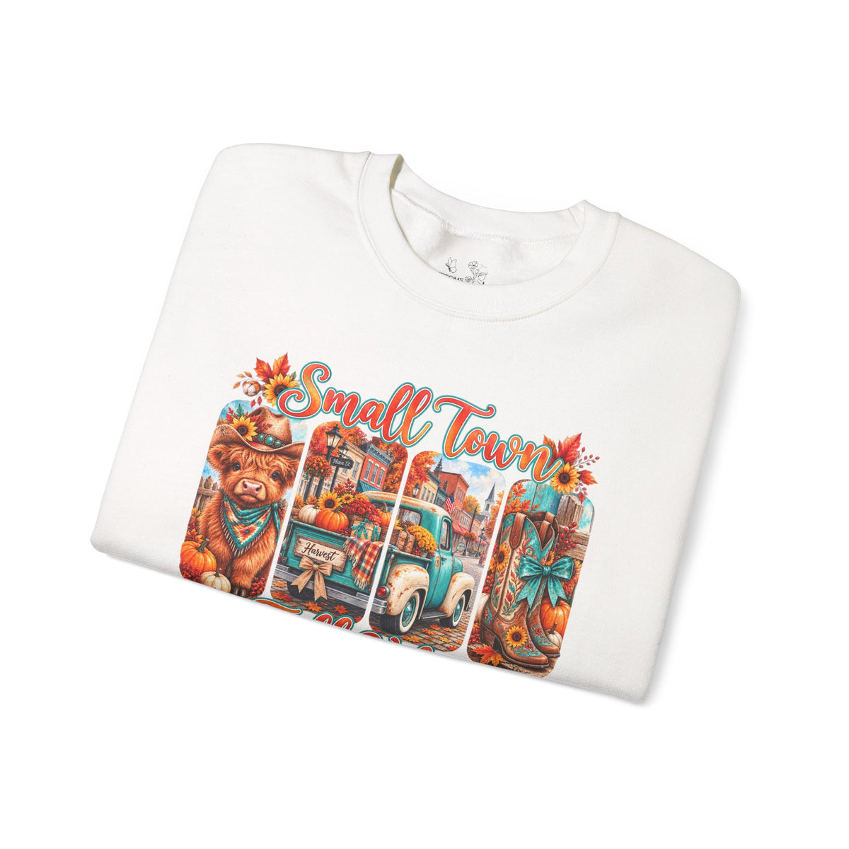 Fall Vibes Crewneck Sweatshirt - "Small Town Fall Vibes" Retro Autumn Graphic