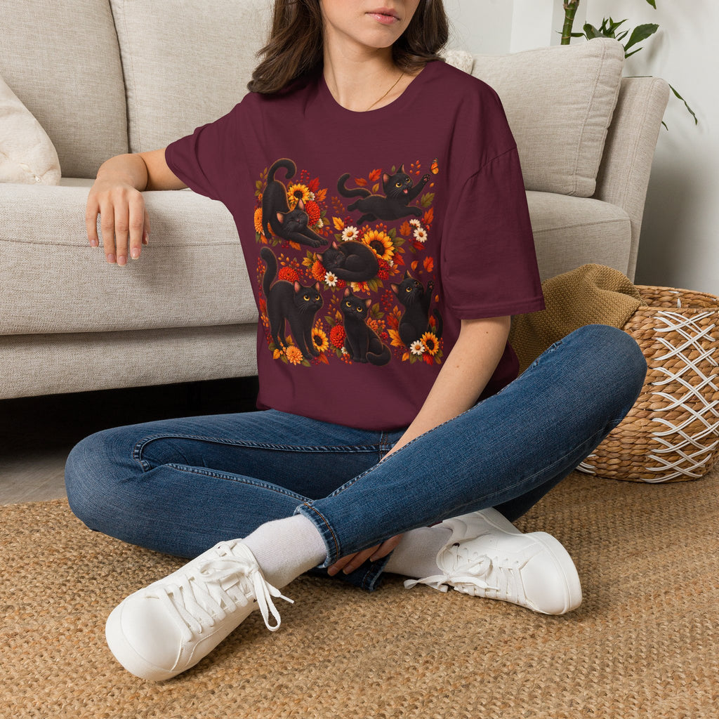 Black Cats & Sunflowers T-Shirt — Autumn Floral Cat Tee
