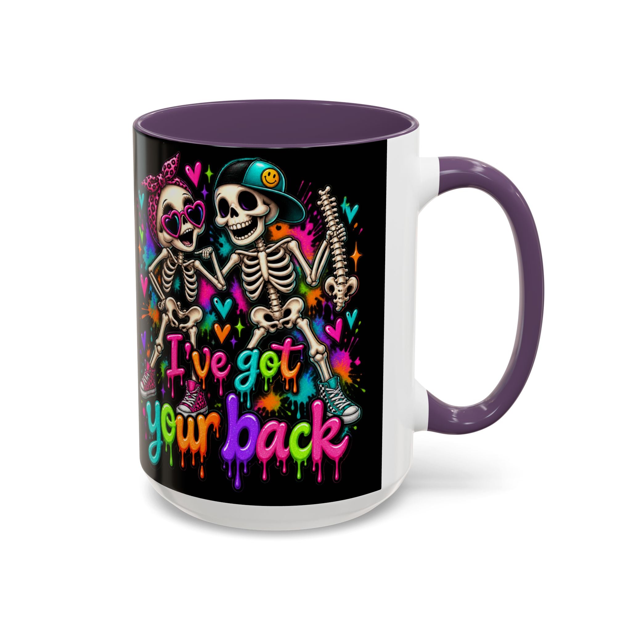 "I’ve Got Your Back" Skeleton Coffee Mug — Colorful Gothic Accent 11/15oz
