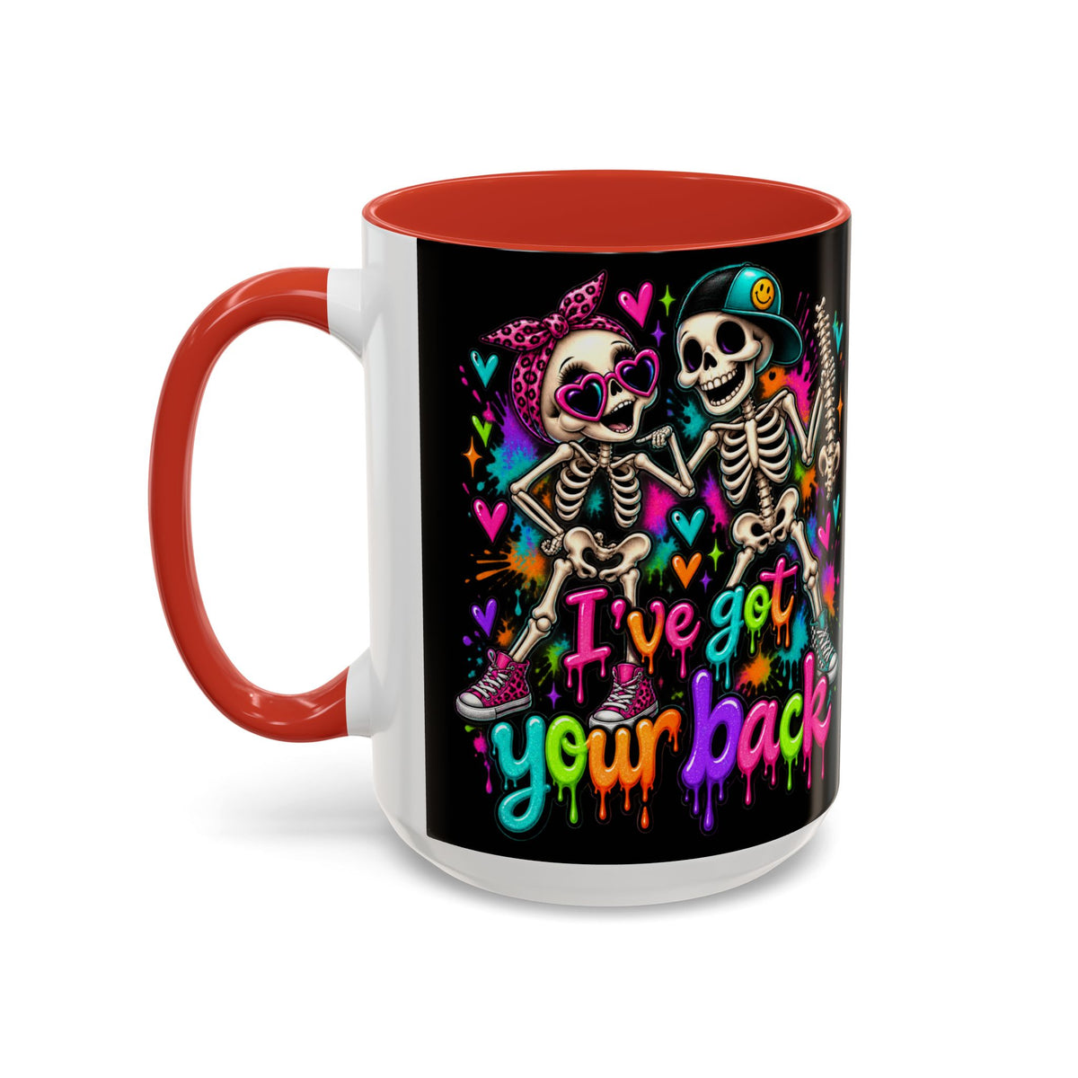 "I’ve Got Your Back" Skeleton Coffee Mug — Colorful Gothic Accent 11/15oz