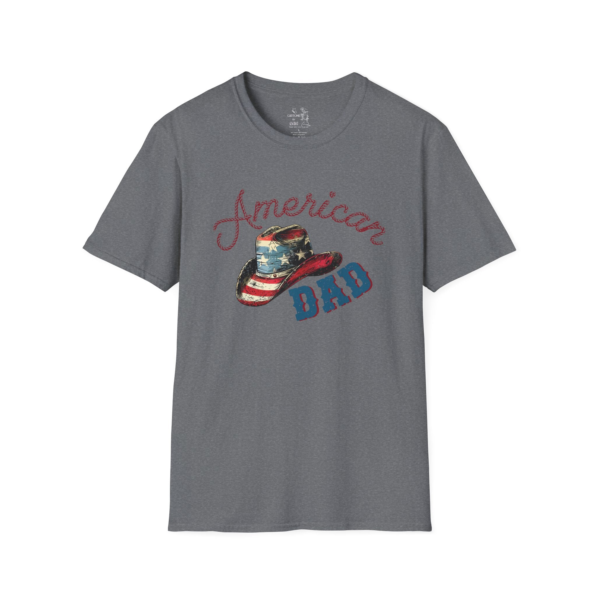 Patriotic “American Dad” Tee — Vintage Flag Cowboy Hat Dad T-Shirt