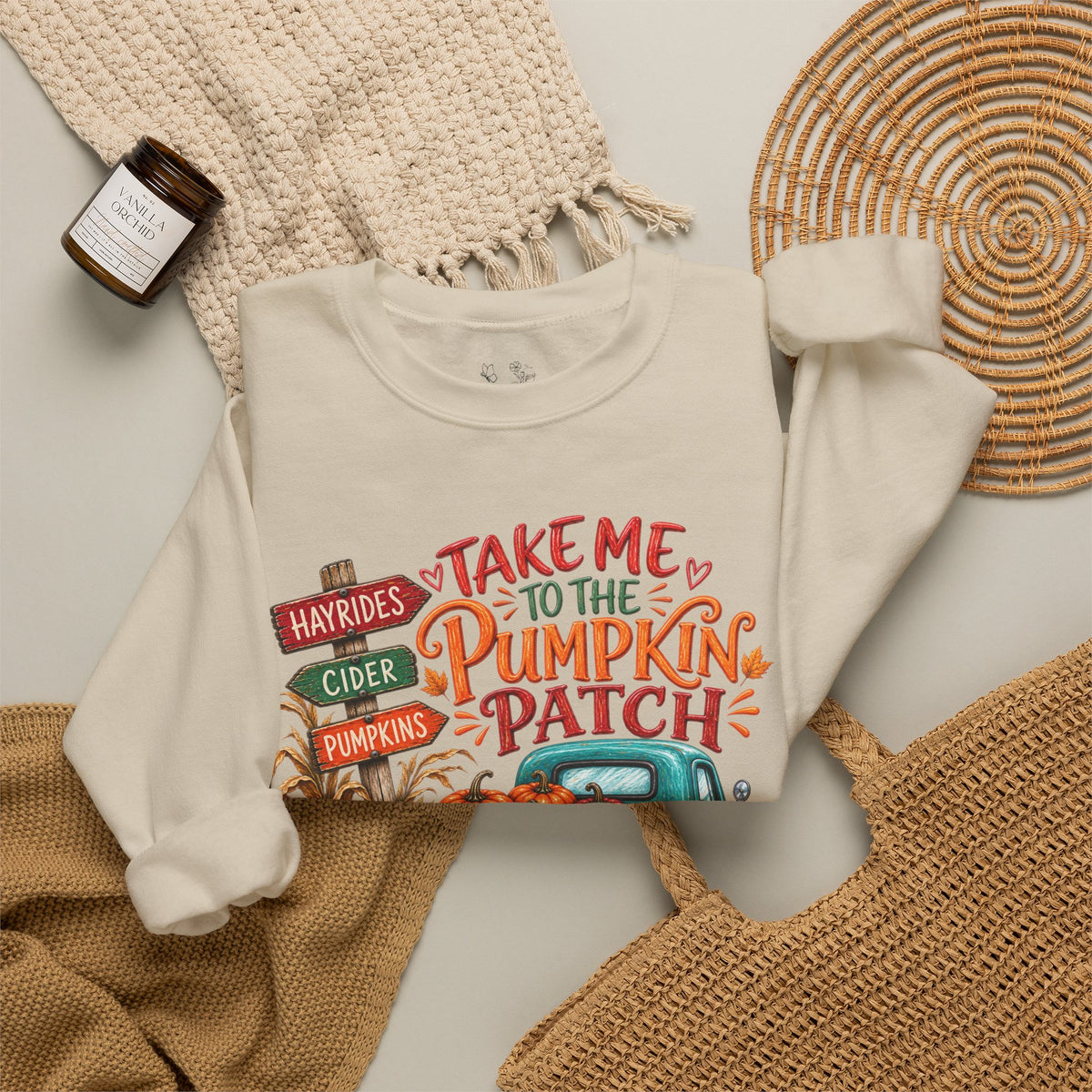 Pumpkin Patch Crewneck Sweatshirt — "Take Me to the Pumpkin Patch" Autumn Vibes