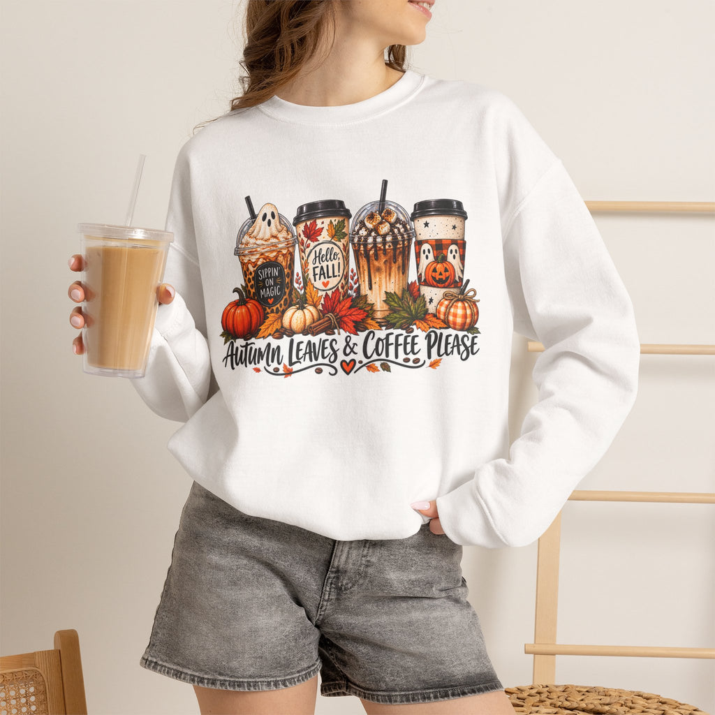 Autumn Leaves & Coffee Please Sweatshirt — Cozy Fall Coffee Crewneck