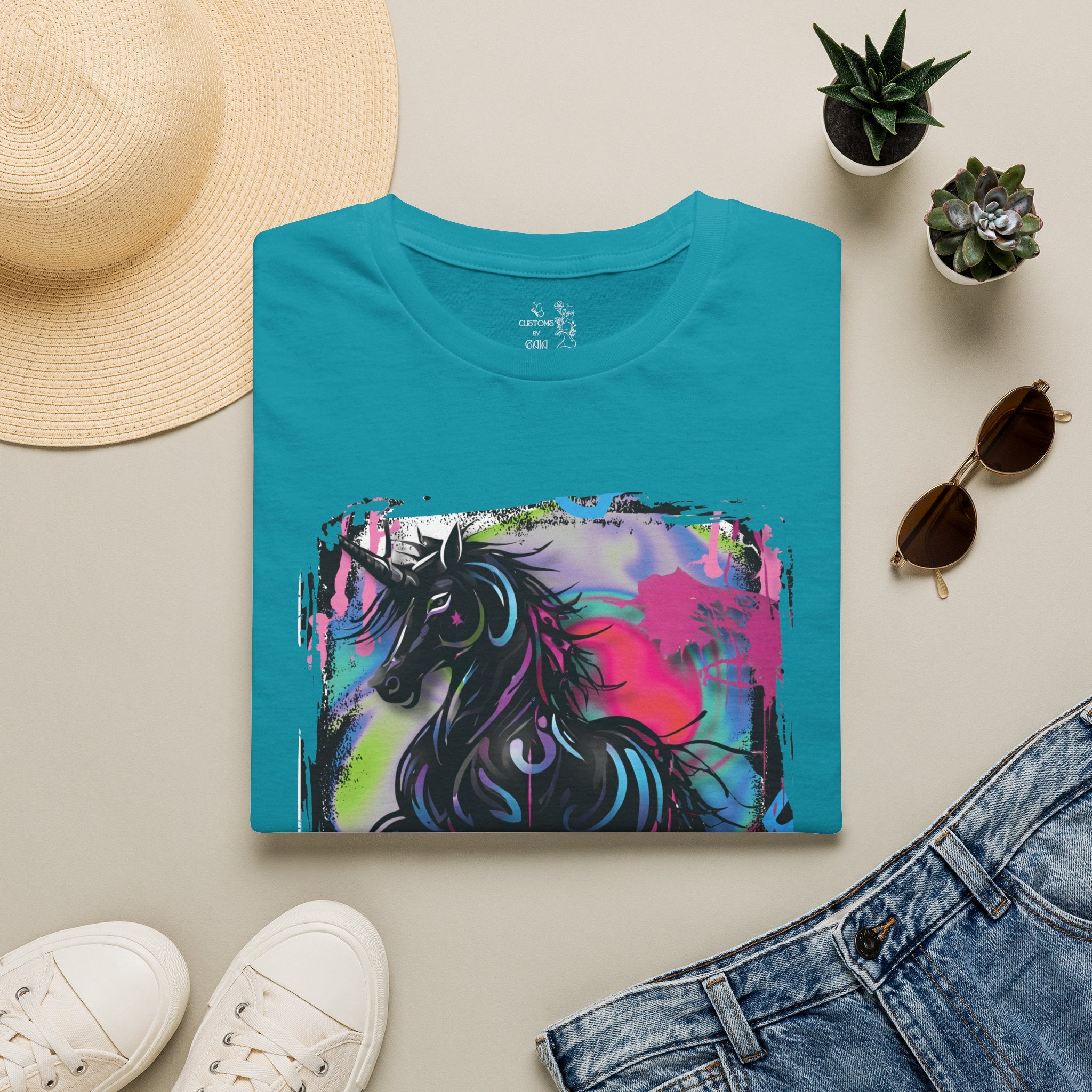Colorful Neon Unicorn T-Shirt | Rainbow Graffiti Horse Art