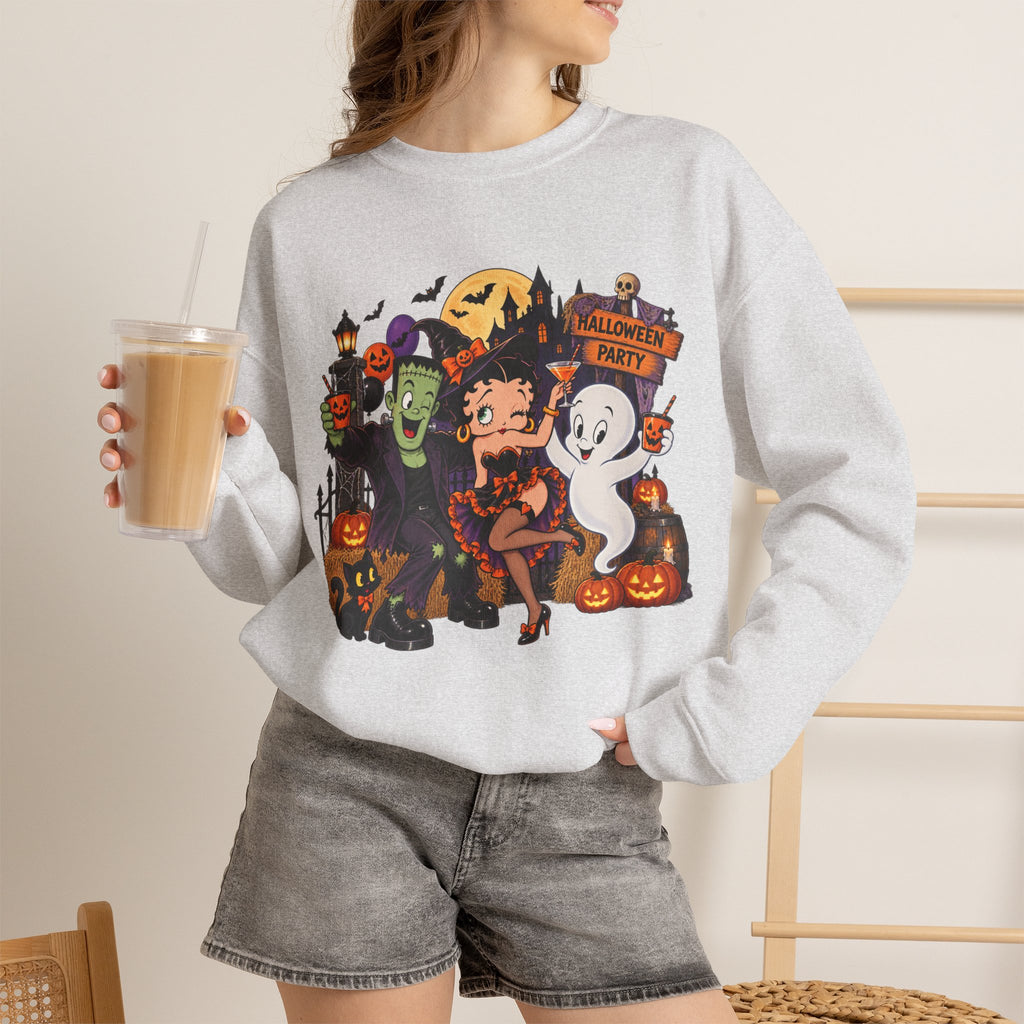 Halloween Betty Boop Crewneck Sweatshirt — Retro Spooky Cartoon Graphic