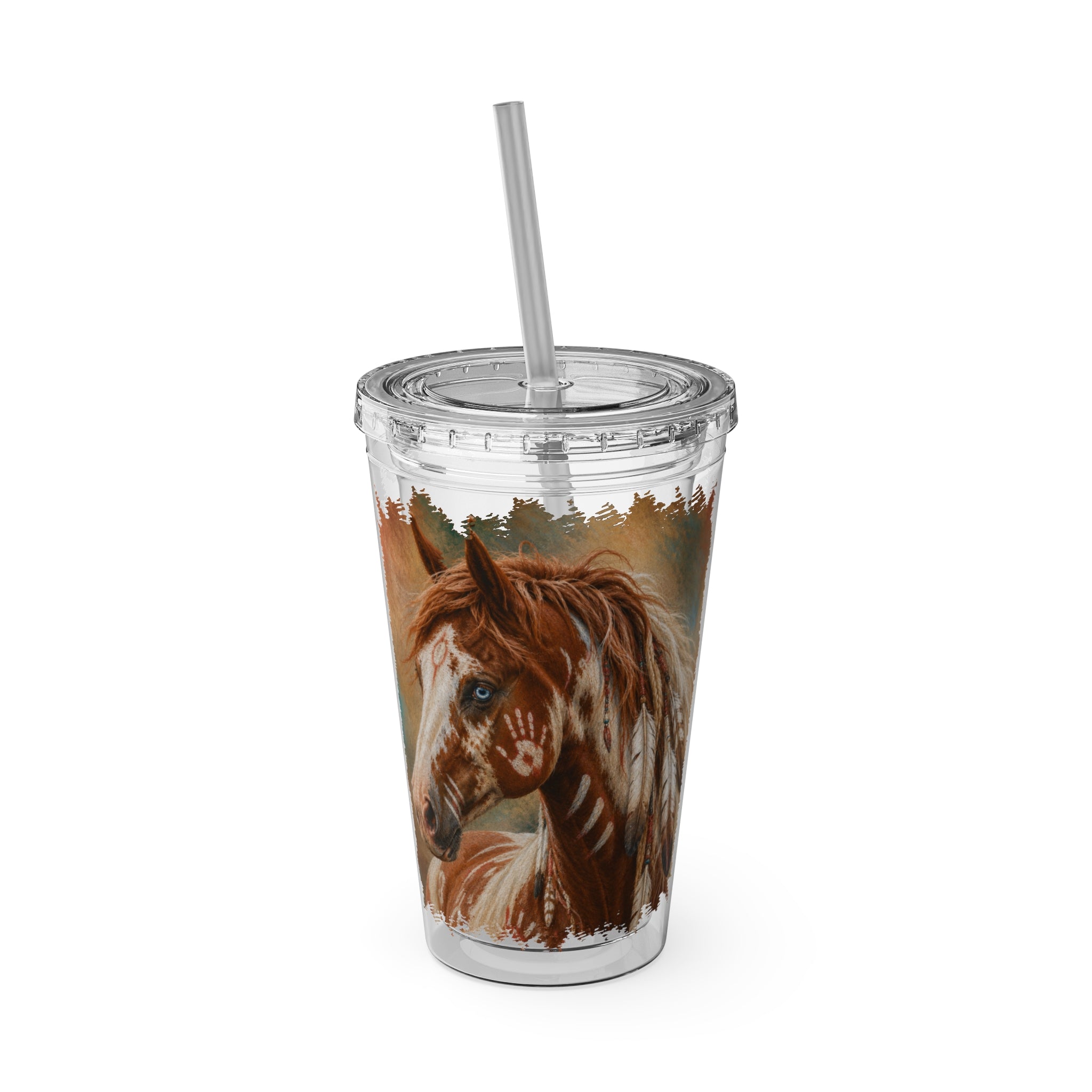 16oz Horse Art Tumbler with Straw — Sunsplash Woodland Mane Design