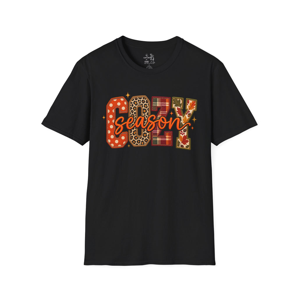 Cozy Season T-Shirt — Fall Plaid, Leopard & Pumpkin Pattern Tee